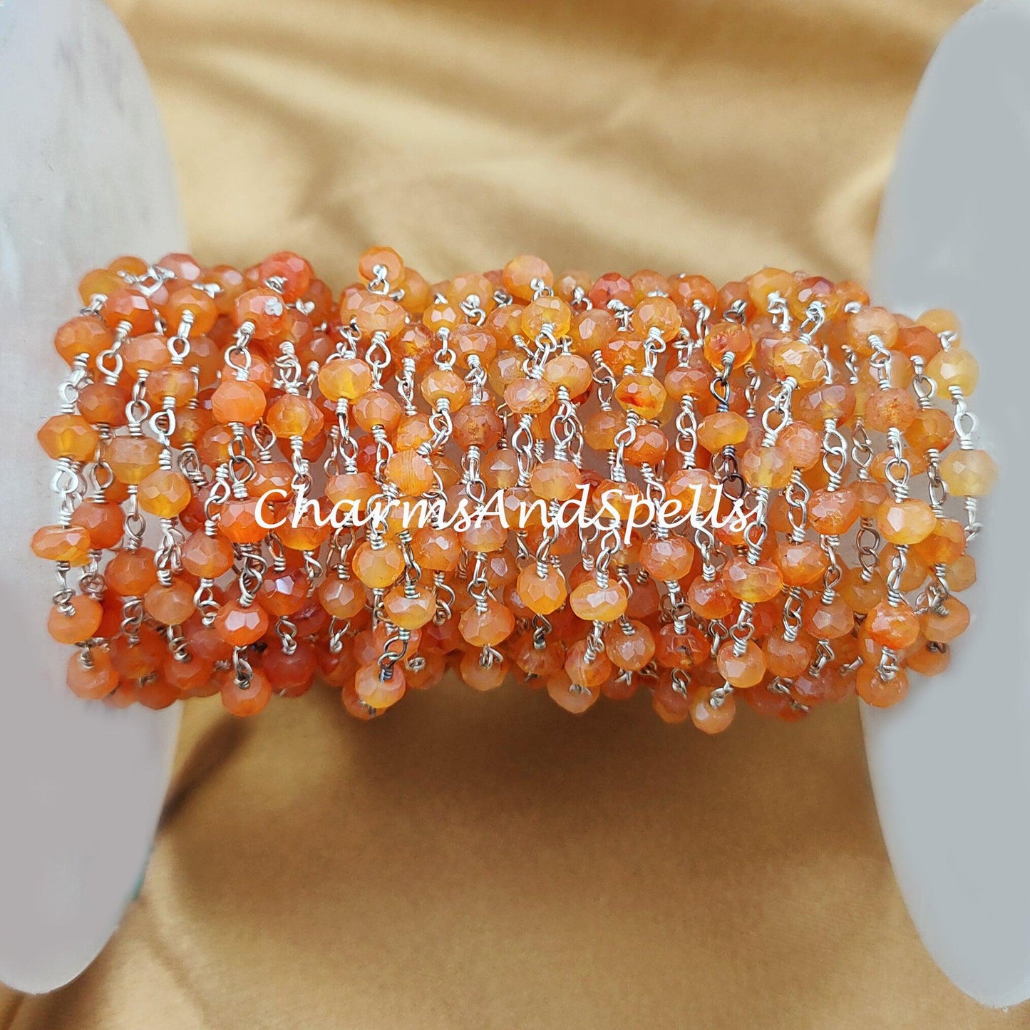 1 Feet Chain, Faceted Carnelian Rosary Chain, Rondelle Beads Chain, Gold Plated Chain, DIY Jewelry Making Supply, 4-4.5mm Bead Size - Charms And Spells