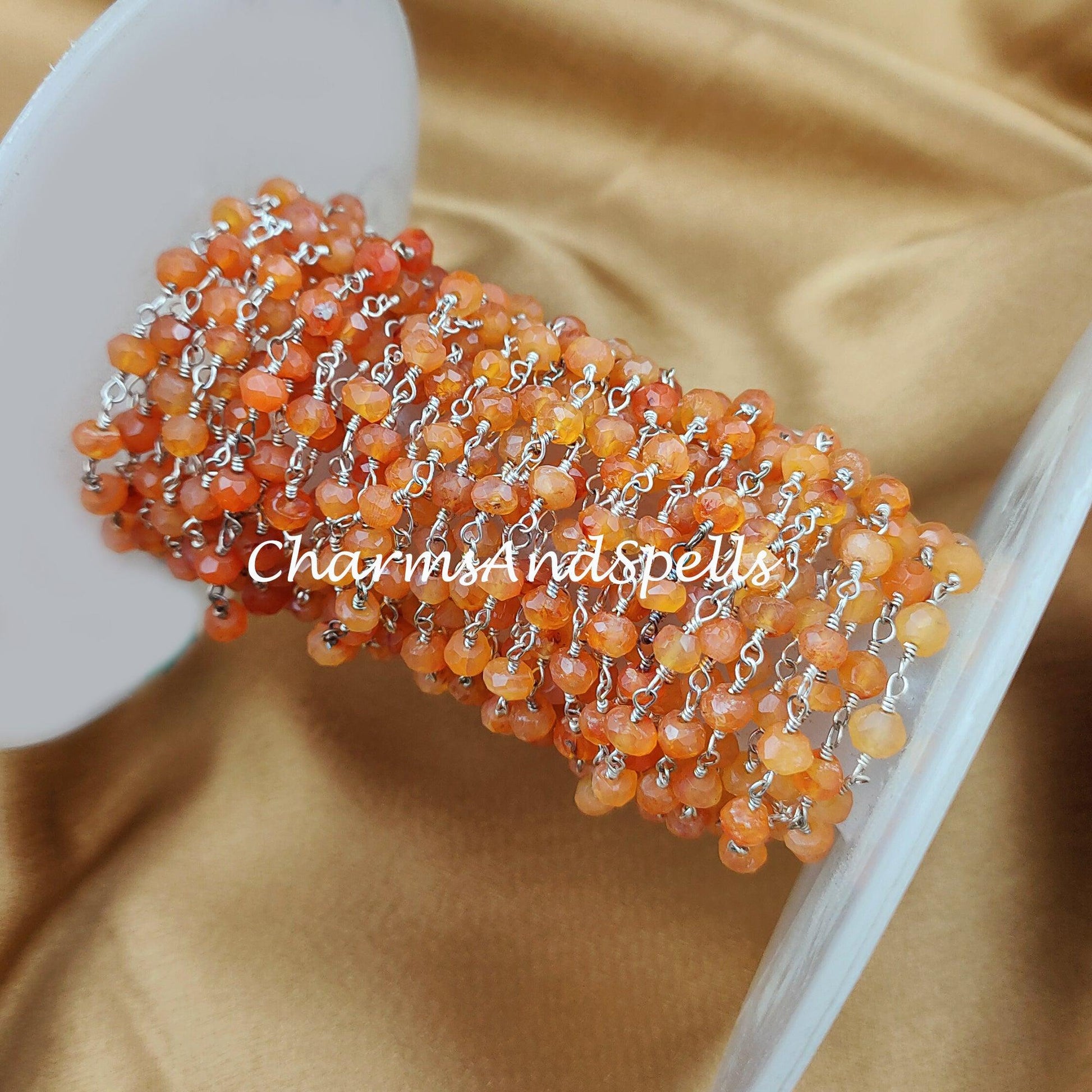 1 Feet Chain, Faceted Carnelian Rosary Chain, Rondelle Beads Chain, Gold Plated Chain, DIY Jewelry Making Supply, 4-4.5mm Bead Size - Charms And Spells