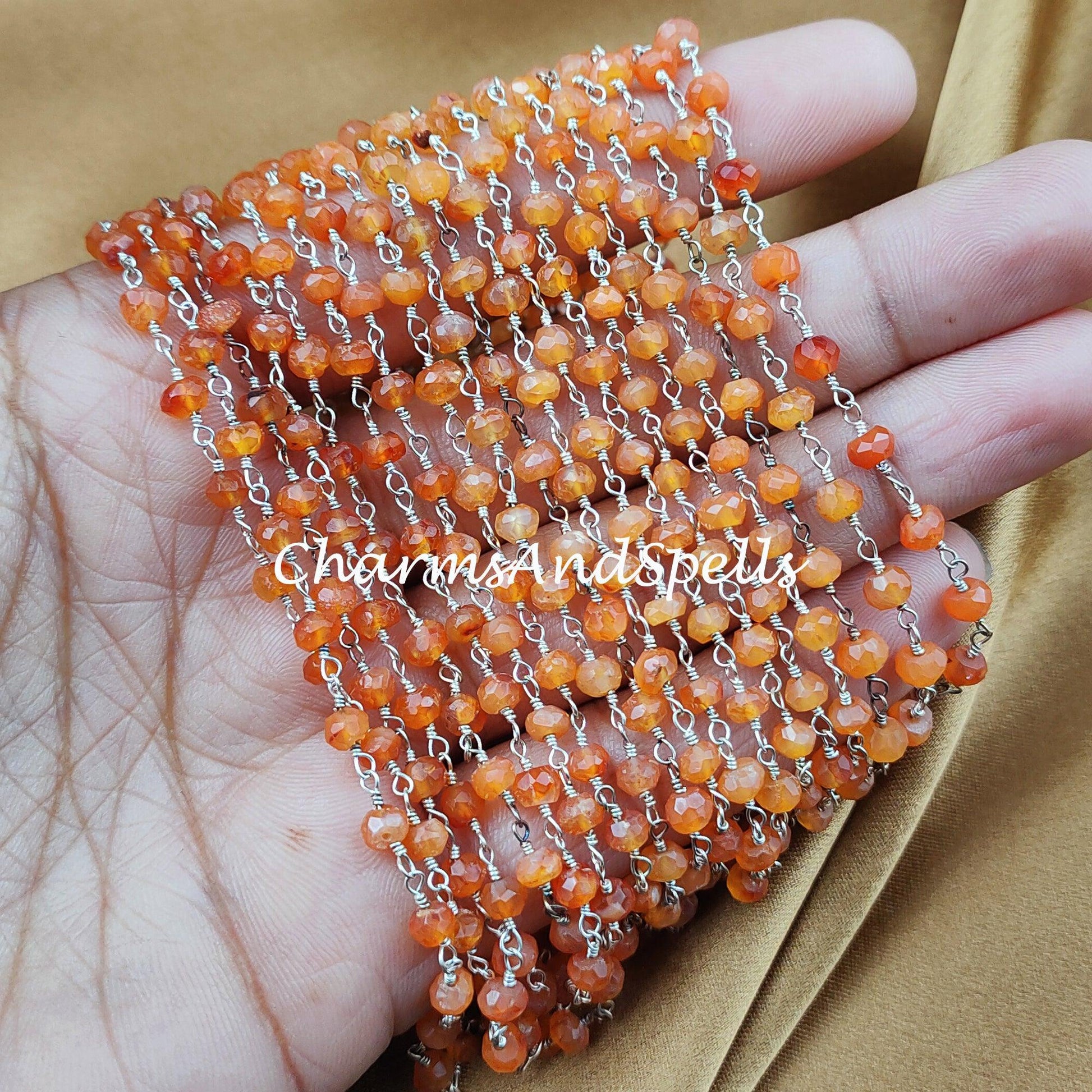 1 Feet Chain, Faceted Carnelian Rosary Chain, Rondelle Beads Chain, Gold Plated Chain, DIY Jewelry Making Supply, 4-4.5mm Bead Size - Charms And Spells