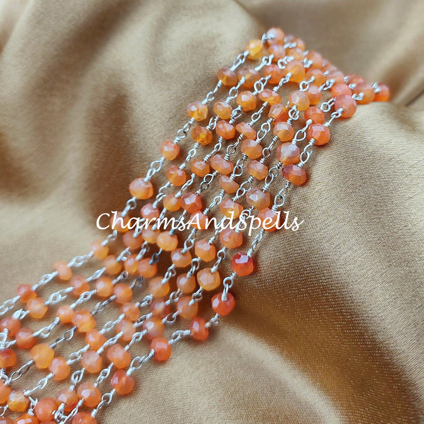 1 Feet Chain, Faceted Carnelian Rosary Chain, Rondelle Beads Chain, Gold Plated Chain, DIY Jewelry Making Supply, 4-4.5mm Bead Size - Charms And Spells