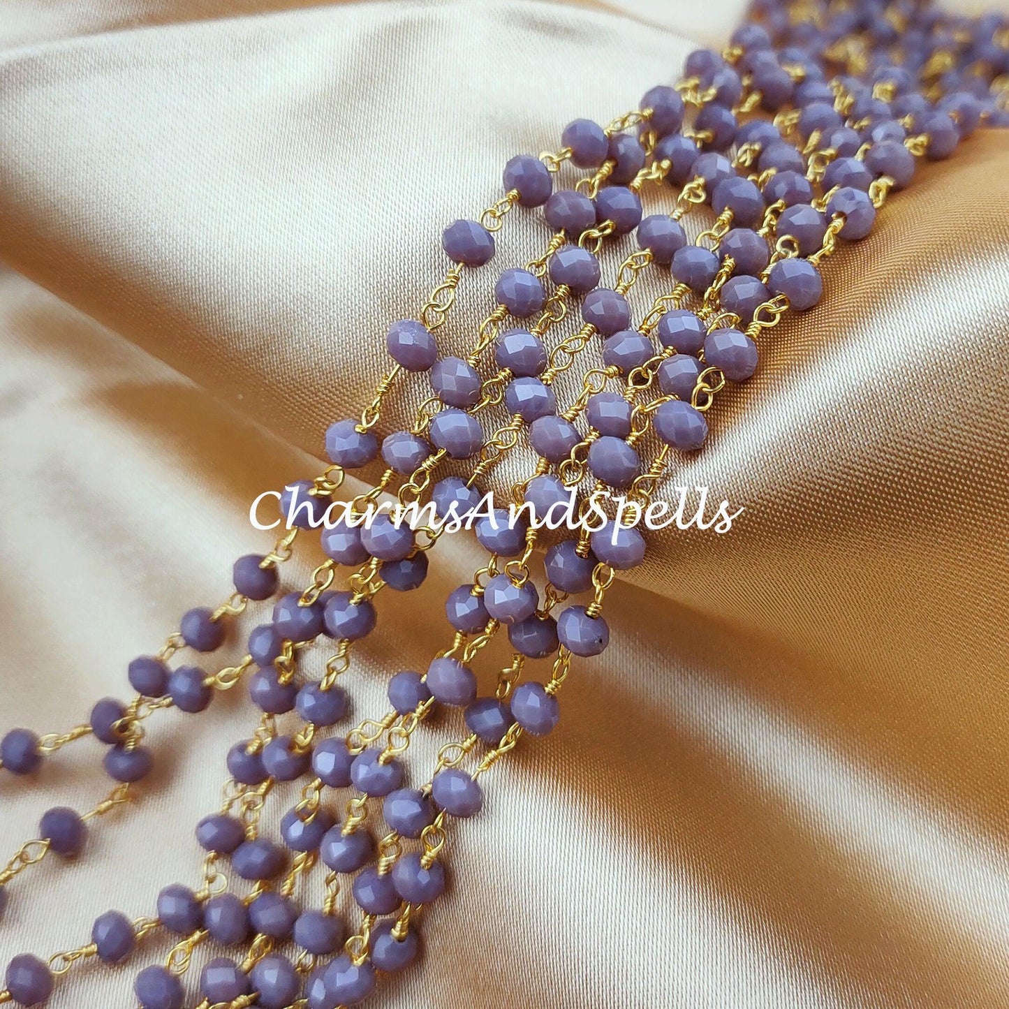 1 Feet Chain, Lavender Chalcedony Gemstone Rosary Chain, 4-4.5mm Beads Chain, 14K Gold Plated Wire Wrapped Beaded Chain, DIY Necklace Chain - Charms And Spells