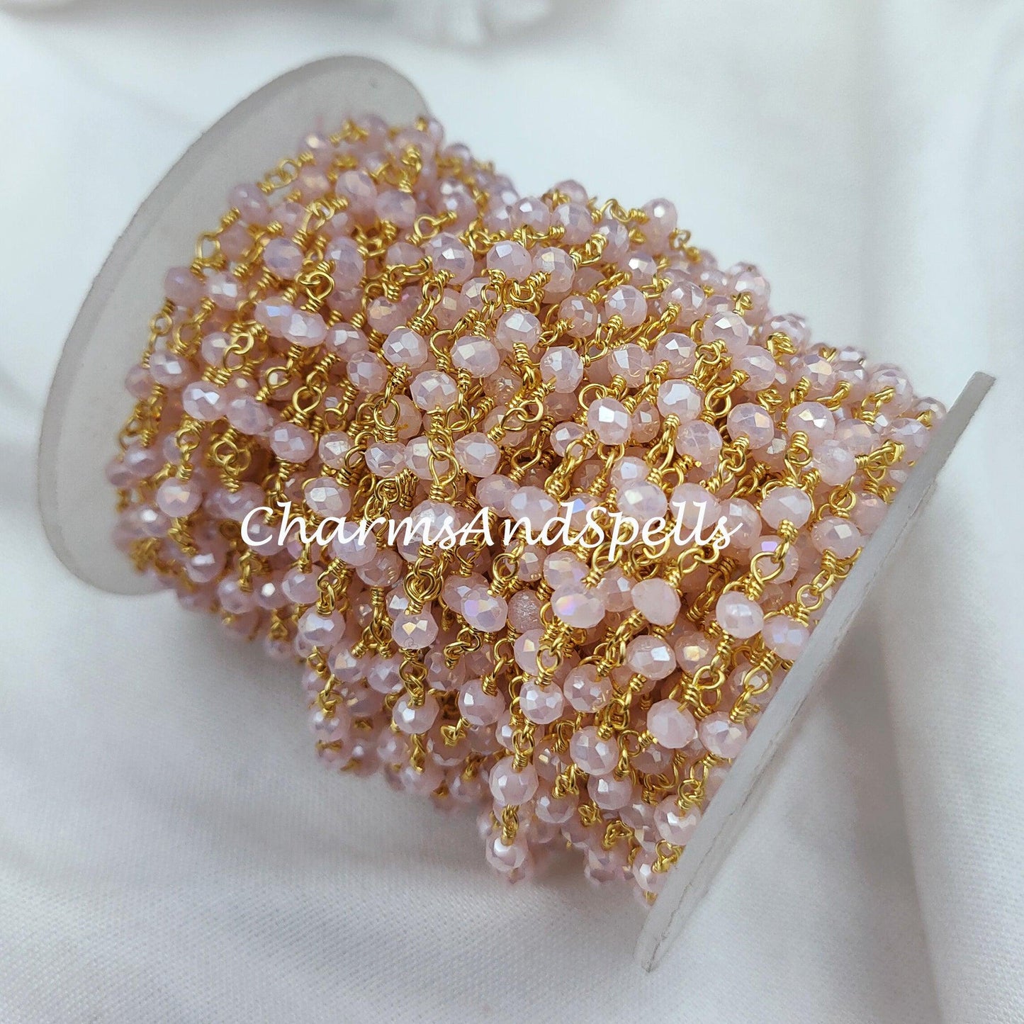 1 Feet Chain 50%OFF Coated Pink Chalcedony Rosary Chain, Rondelle Beads Chain, Gold Plated Chain, Jewelry Making Supply, 3-3.5mm Bead Size - Charms And Spells