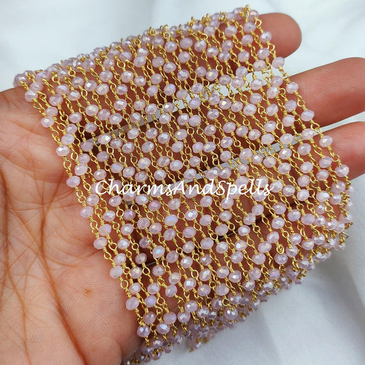 1 Feet Chain 50%OFF Coated Pink Chalcedony Rosary Chain, Rondelle Beads Chain, Gold Plated Chain, Jewelry Making Supply, 3-3.5mm Bead Size - Charms And Spells