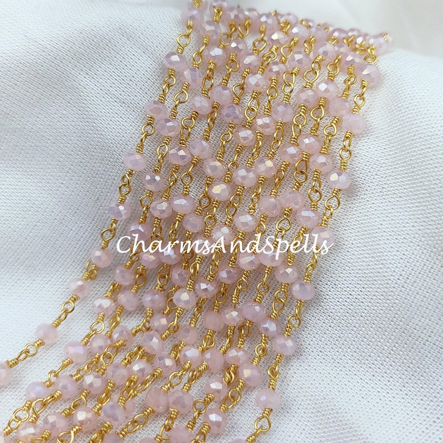 1 Feet Chain 50%OFF Coated Pink Chalcedony Rosary Chain, Rondelle Beads Chain, Gold Plated Chain, Jewelry Making Supply, 3-3.5mm Bead Size - Charms And Spells