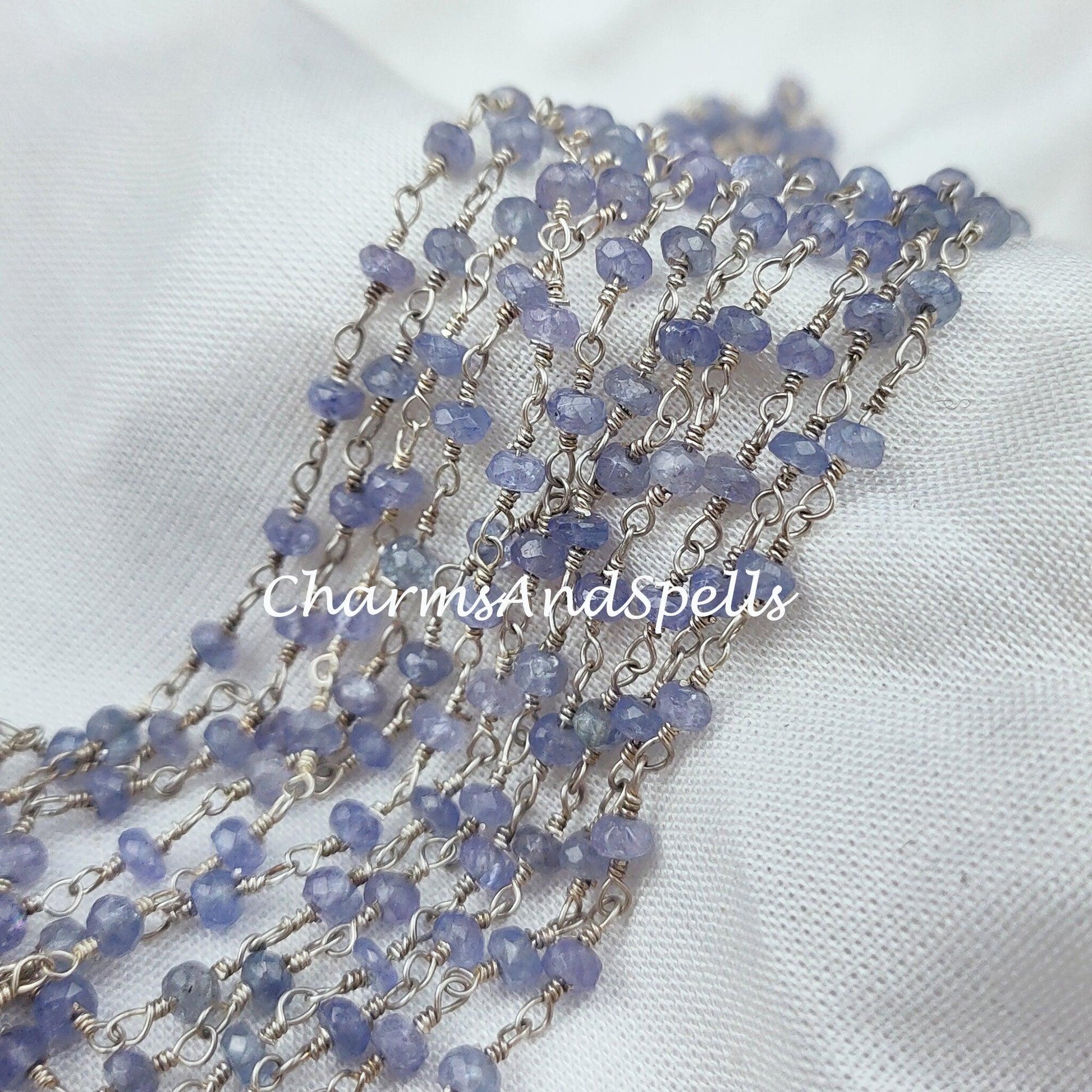 1 Feet Chain, Natural Tanzanite Chains, Gold Plated Rosary Chain, Blue Gemstone Beaded Chain, Rondelle Beads Chain, DIY Rosary Chain, Jewelry Making - Charms And Spells