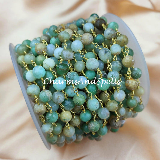 1 Feet Chain, Faceted Natural Chrysoprase Wire Wrapped Beaded Chain, 7.5-8mm Beaded, Labradorite Wire Wrapped Rosary Chain, wholesale - Charms And Spells