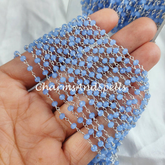 1 Feet Chain, 50% OFF Chalcedony Beaded Rosary Chain, Rondelle Faceted 3-3.5mm 925 Silver Plated Chain, Jewelry Findings, Rosary Chain Rolls - Charms And Spells
