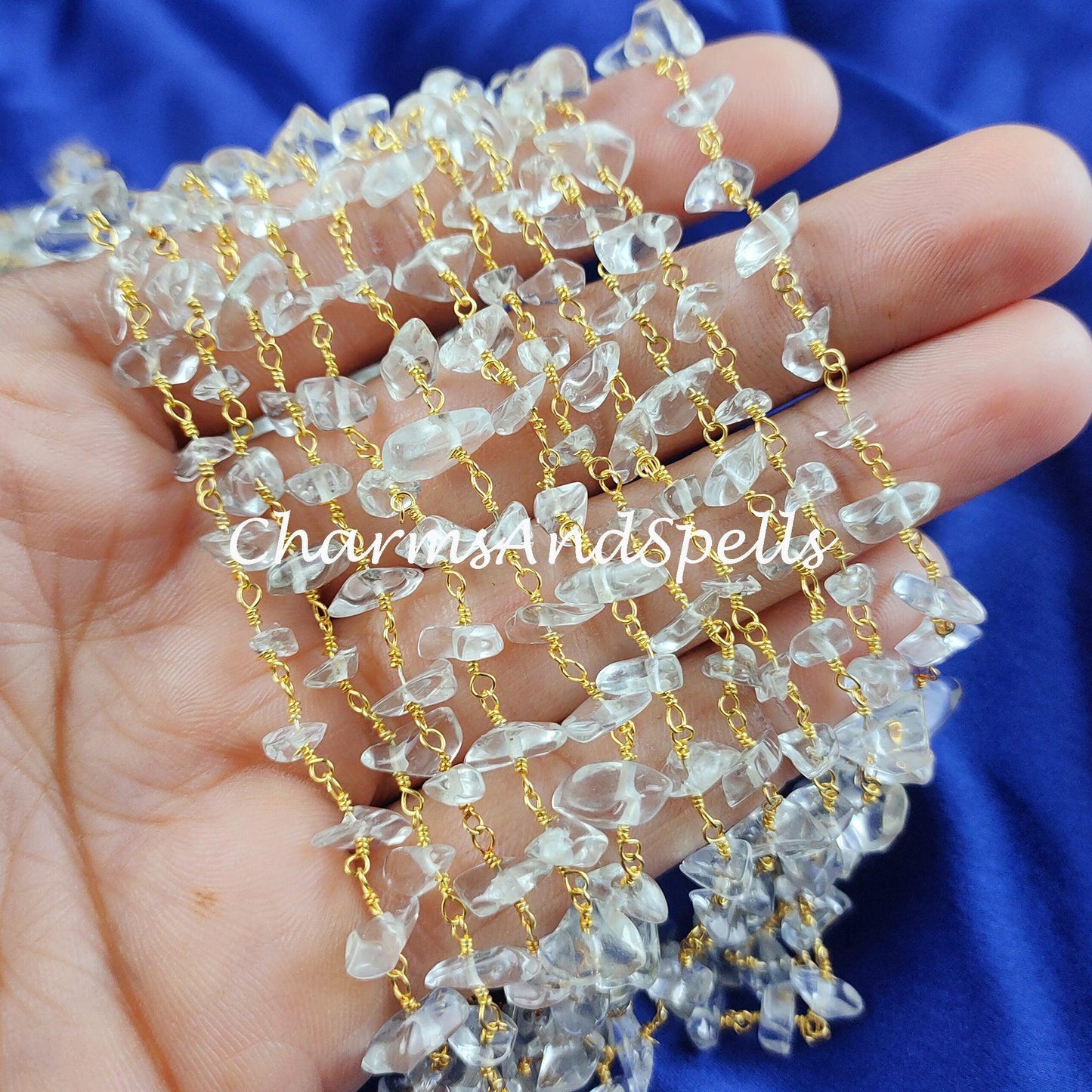 1 Feet Chain, Natural Crystal Quartz Beaded Chain, Necklace Chain, Wire Wrapped Gemstone Beaded Chain, Rosary Beaded Chain, Uncut Gemstone - Charms And Spells