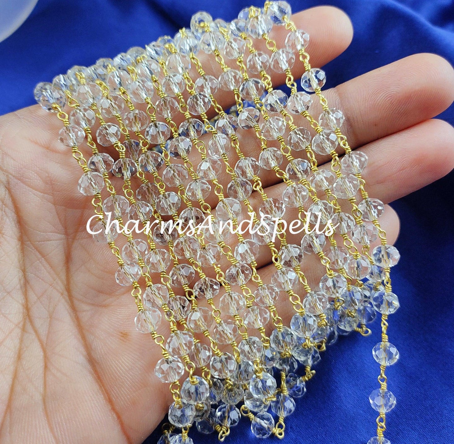 1 Feet Chain, Natural Crystal Wire Wrapped Rosary Chain, Gold Plated Rosary Chain, Link Rosary Chain, Healing Gemstone Chain, DIY Chain For Jewelry - Charms And Spells