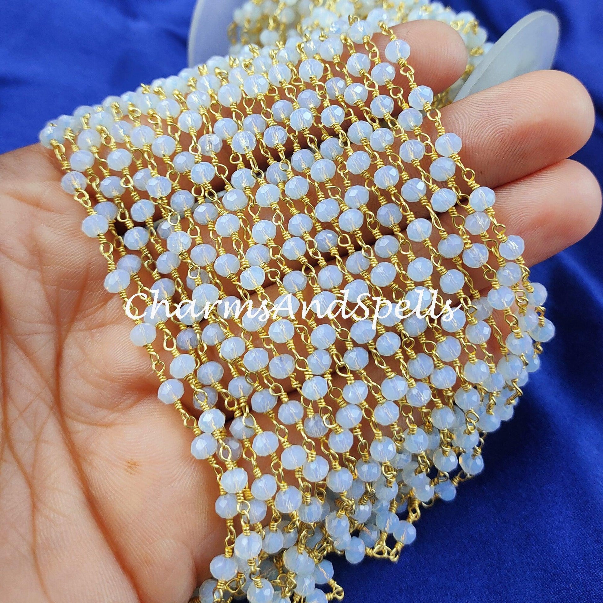 1 Feet Chain, Opalite Beaded Rosary Chain, Rondelle Faceted 3.5-4mm Gold Plated Chain, Jewelry Findings, Rosary Chain Rolls - Charms And Spells