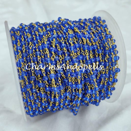 1 Feet Chain, Finished Tanzanite Beaded Chain, Wire Wrapped Beaded Chain, Rosary Bead Chain, Blue Chain , DIY Jewelry Making Chain - Charms And Spells