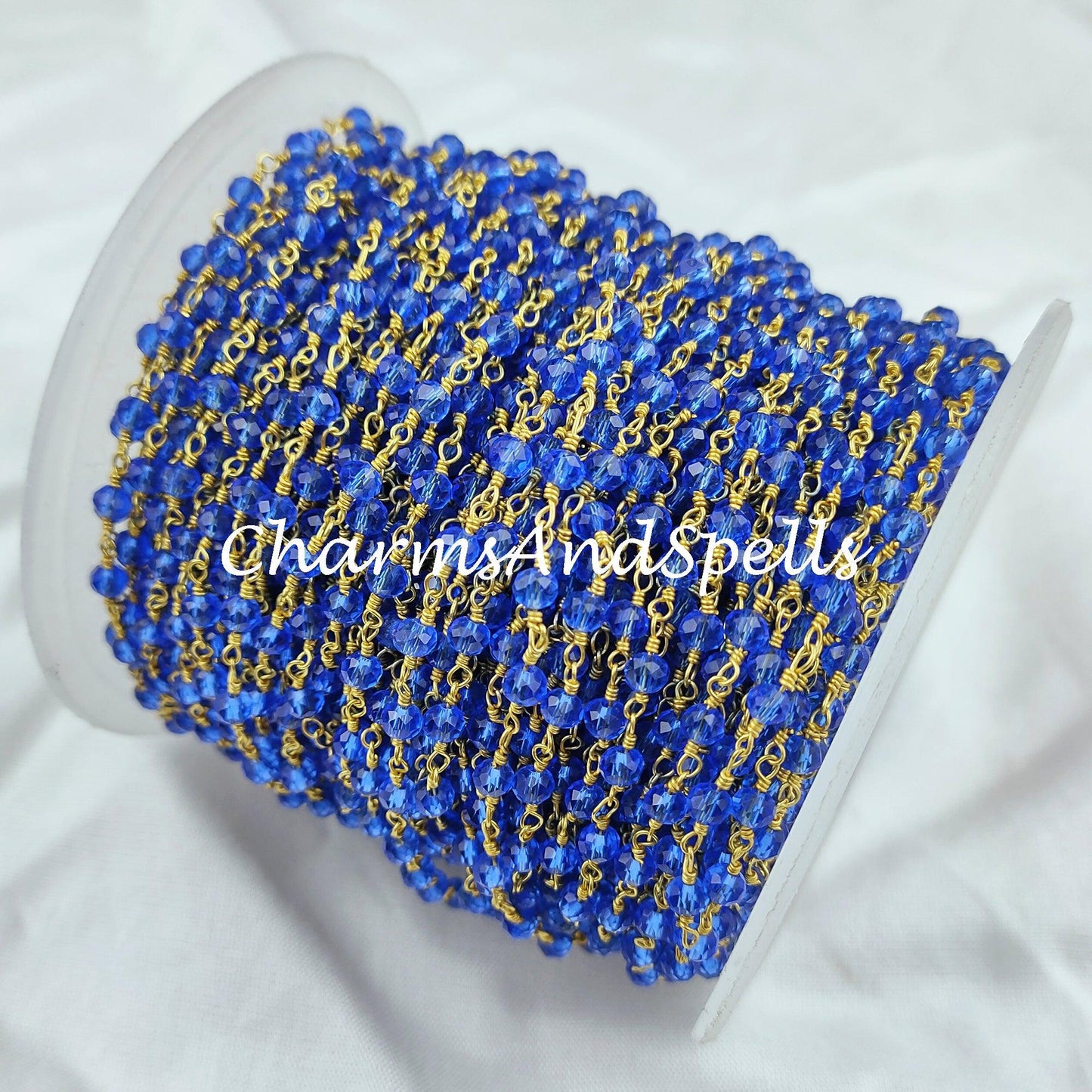 1 Feet Chain, Finished Tanzanite Beaded Chain, Wire Wrapped Beaded Chain, Rosary Bead Chain, Blue Chain , DIY Jewelry Making Chain - Charms And Spells