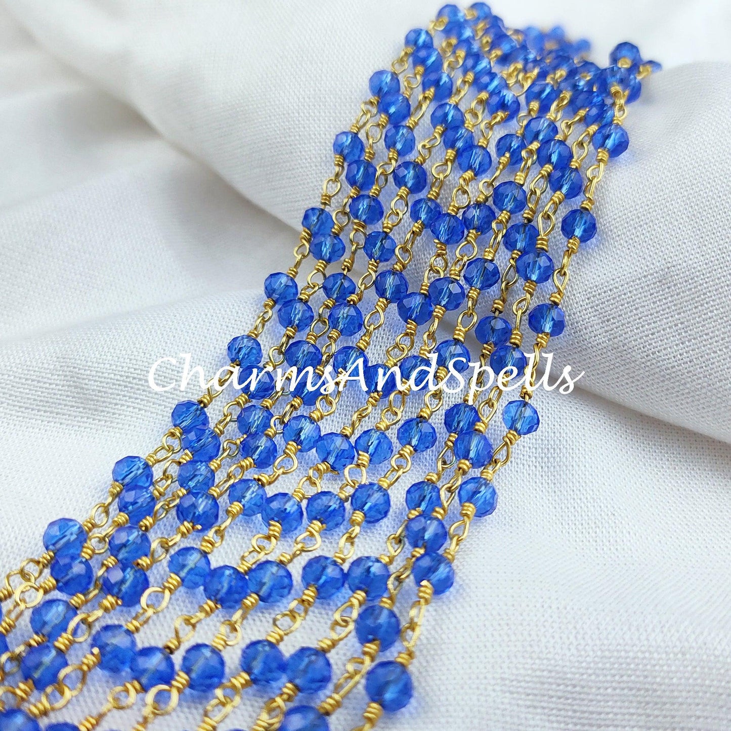 1 Feet Chain, Finished Tanzanite Beaded Chain, Wire Wrapped Beaded Chain, Rosary Bead Chain, Blue Chain , DIY Jewelry Making Chain - Charms And Spells