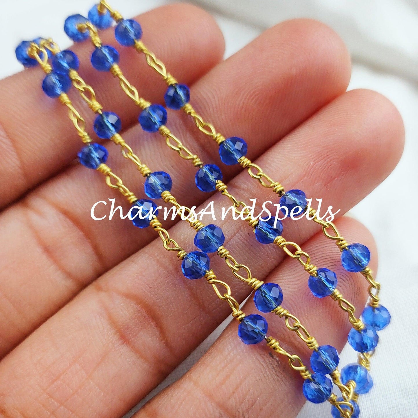 1 Feet Chain, Finished Tanzanite Beaded Chain, Wire Wrapped Beaded Chain, Rosary Bead Chain, Blue Chain , DIY Jewelry Making Chain - Charms And Spells