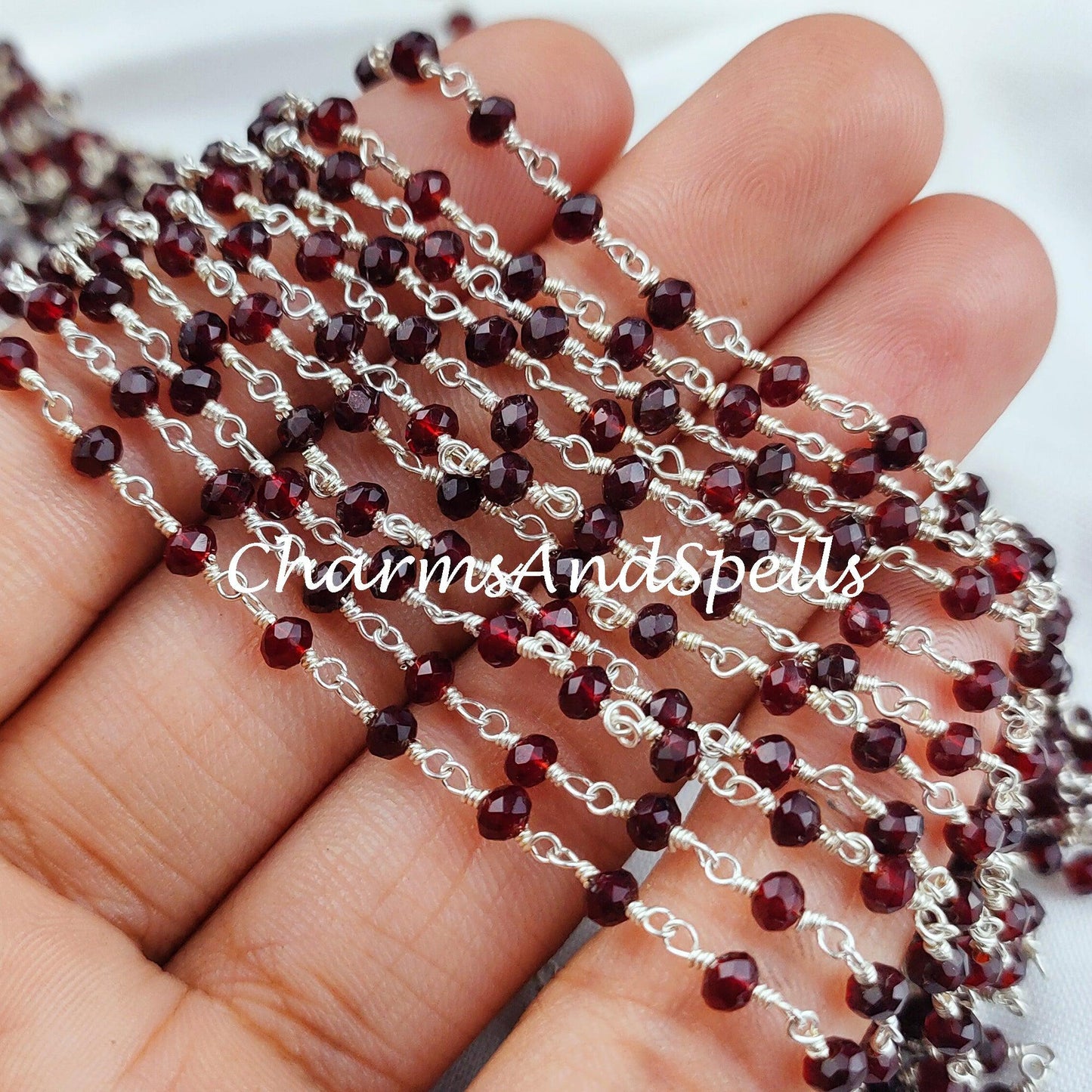 1 Feet Chain, Red Garnet Rosary Chain, Rondelle Beads Chain, 925 Silver Plated Chain, DIY Jewelry Making Supply, 3.5mm Bead Size,Red Garnet Bracelet Chain - Charms And Spells