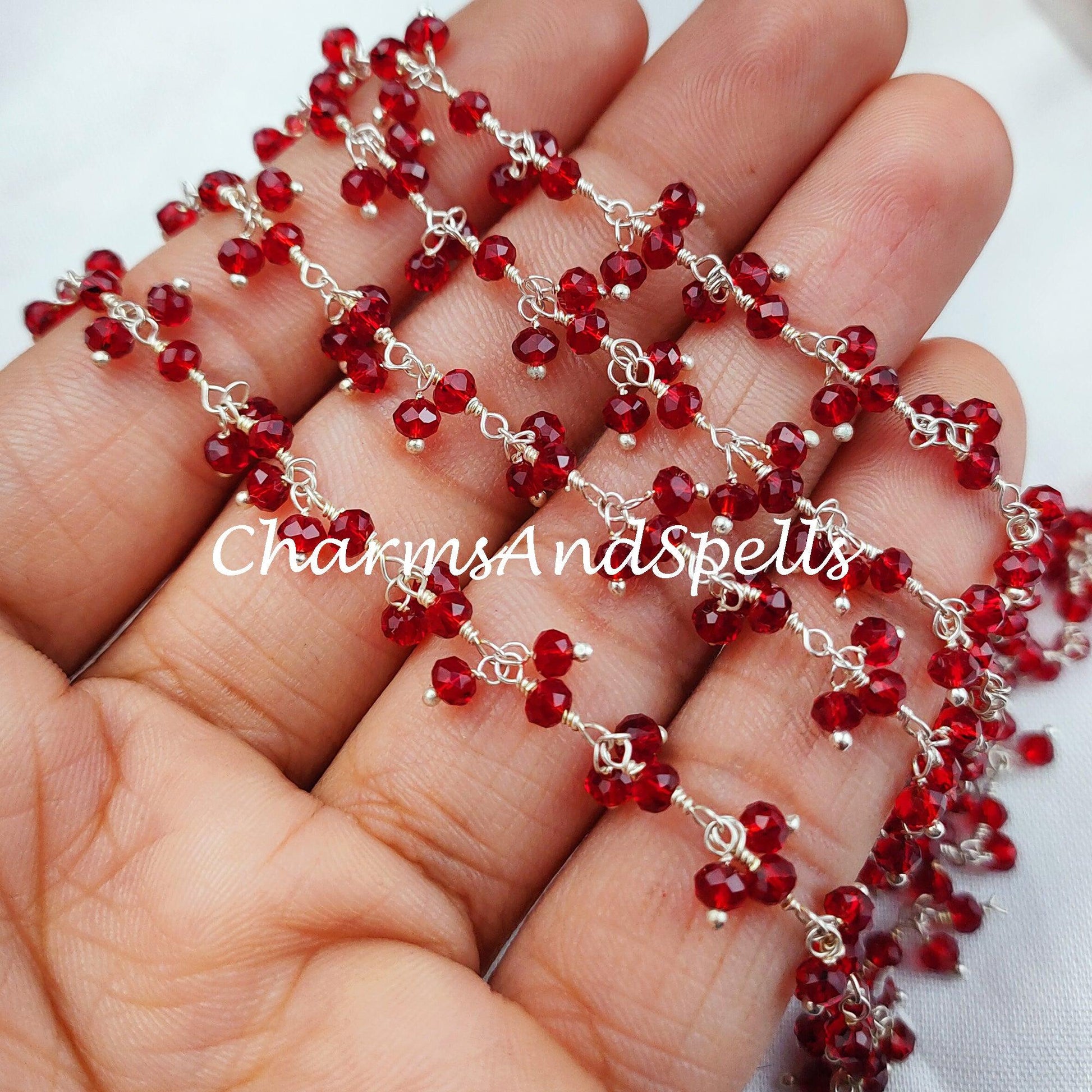 1 Feet Chain Sale!!!! Garnet Thick Chain, Healing Necklace Chain, Wire Wrapped Chain With Charm, Rosary Bead Chain, Red Gemstone Chain, Boho Bracelet - Charms And Spells