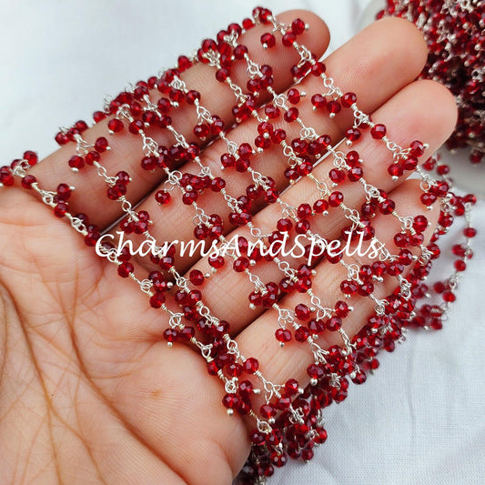 1 Feet Chain Sale!!!! Garnet Thick Chain, Healing Necklace Chain, Wire Wrapped Chain With Charm, Rosary Bead Chain, Red Gemstone Chain, Boho Bracelet - Charms And Spells