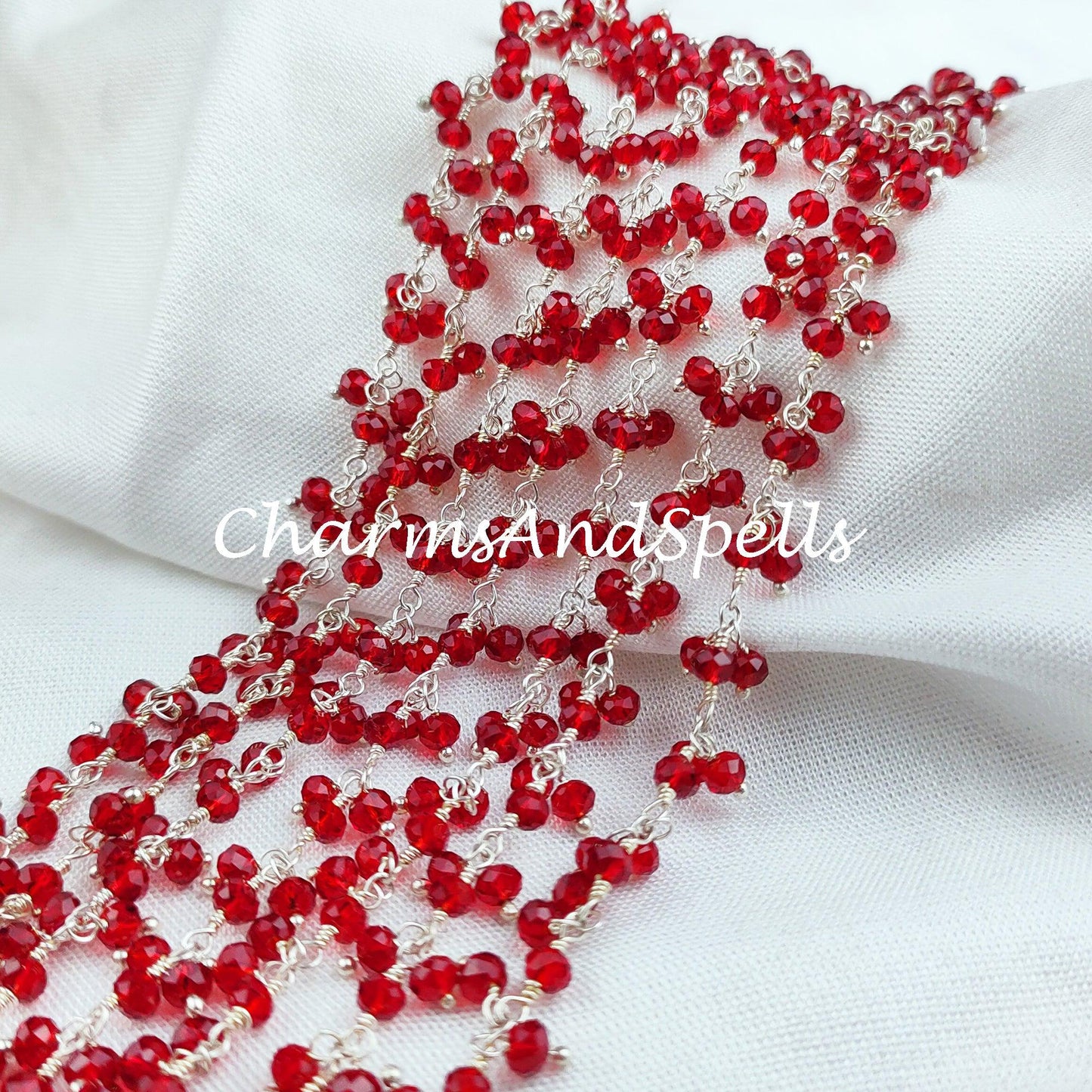 1 Feet Chain Sale!!!! Garnet Thick Chain, Healing Necklace Chain, Wire Wrapped Chain With Charm, Rosary Bead Chain, Red Gemstone Chain, Boho Bracelet - Charms And Spells