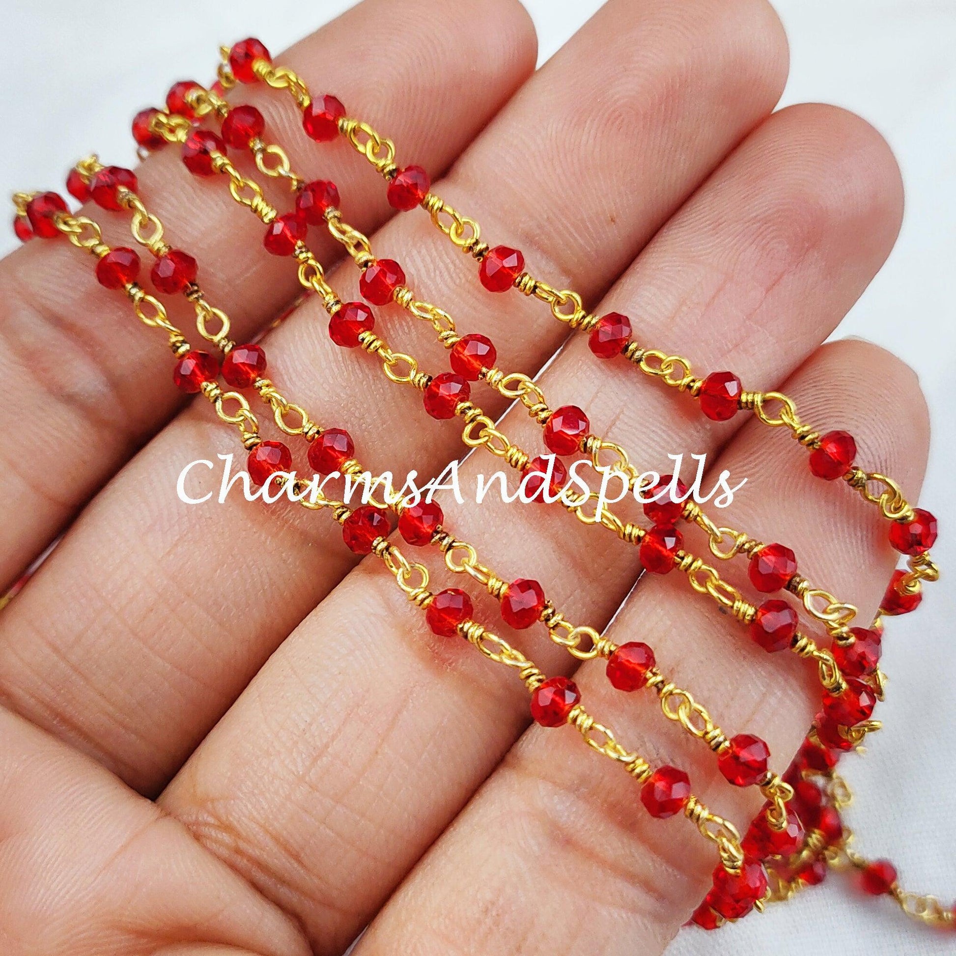 1 Feet Chain, 50%OFF Garnet Rosary Chain, Rondelle Beads Chain, Necklace Chain, Gold Plated Chain, Jewelry Making Chain, 3-3.5mm Bead Size - Charms And Spells