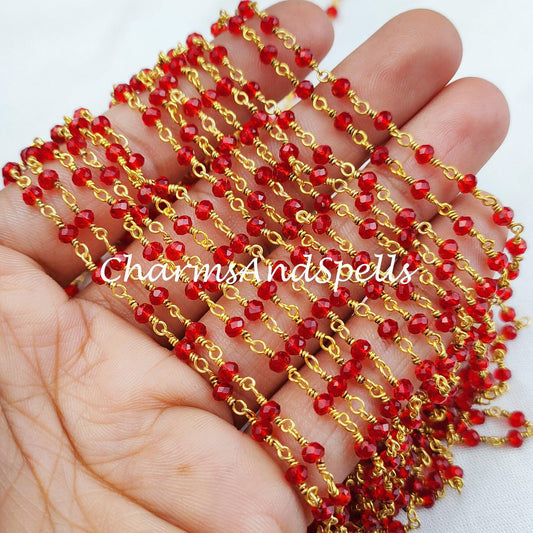 1 Feet Chain, 50%OFF Garnet Rosary Chain, Rondelle Beads Chain, Necklace Chain, Gold Plated Chain, Jewelry Making Chain, 3-3.5mm Bead Size - Charms And Spells