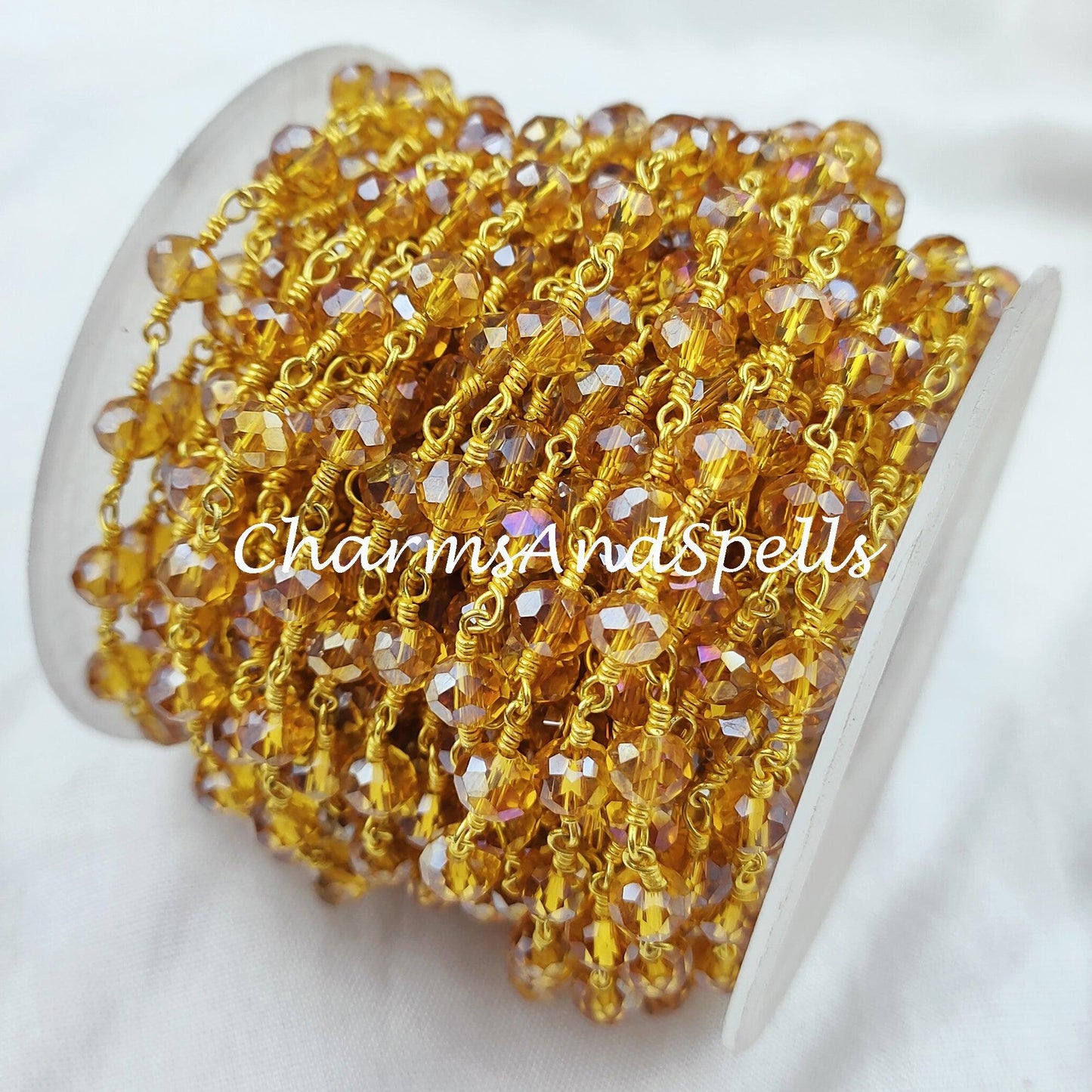 1 Feet Chain, Yellow Topaz Beaded Rosary Chain, Rondelle Faceted 5.5-6mm Gold Plating Chain, Jewelry Findings, Bulk Rosary Chain Rolls - Charms And Spells