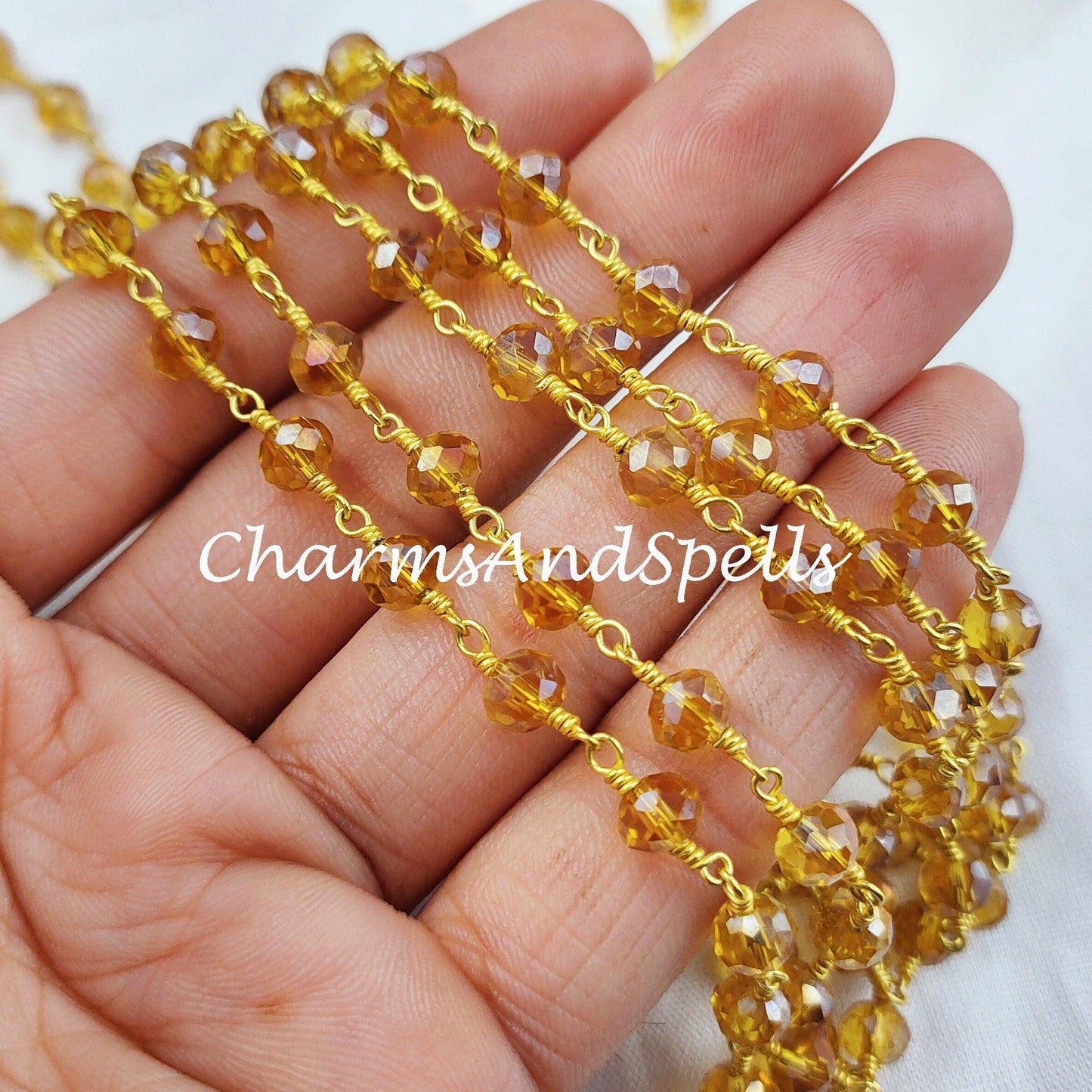 1 Feet Chain, Yellow Topaz Beaded Rosary Chain, Rondelle Faceted 5.5-6mm Gold Plating Chain, Jewelry Findings, Bulk Rosary Chain Rolls - Charms And Spells