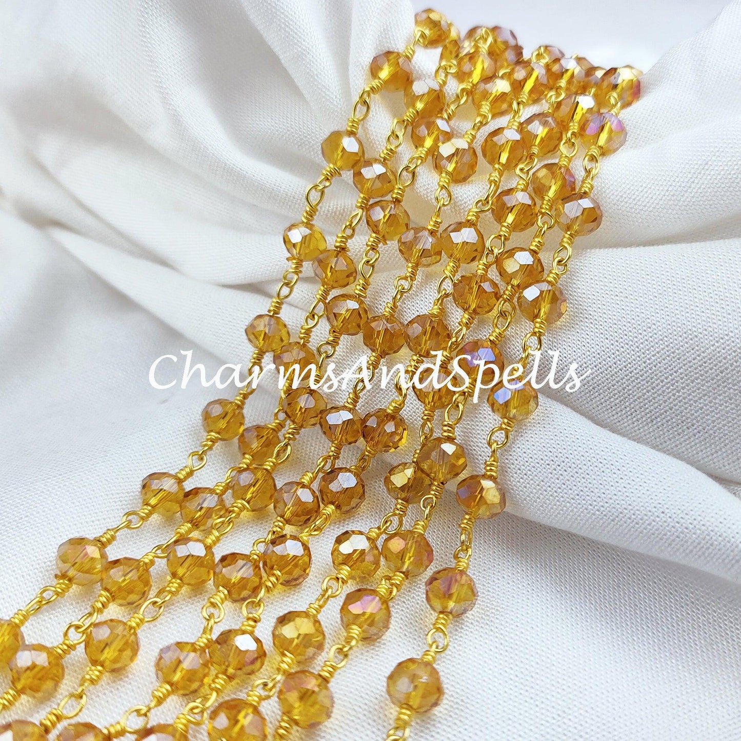 1 Feet Chain, Yellow Topaz Beaded Rosary Chain, Rondelle Faceted 5.5-6mm Gold Plating Chain, Jewelry Findings, Bulk Rosary Chain Rolls - Charms And Spells