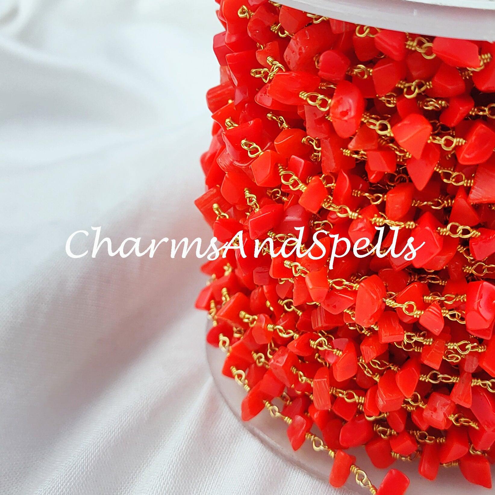 1 Feet Chain, Coral Rosary Chain, Uncut Chip Chain, Gold Plated Rosary, DIY Making Supply, Bally Chain, DIY Jewelry Making Chain, Necklace, Bracelet Chain - Charms And Spells