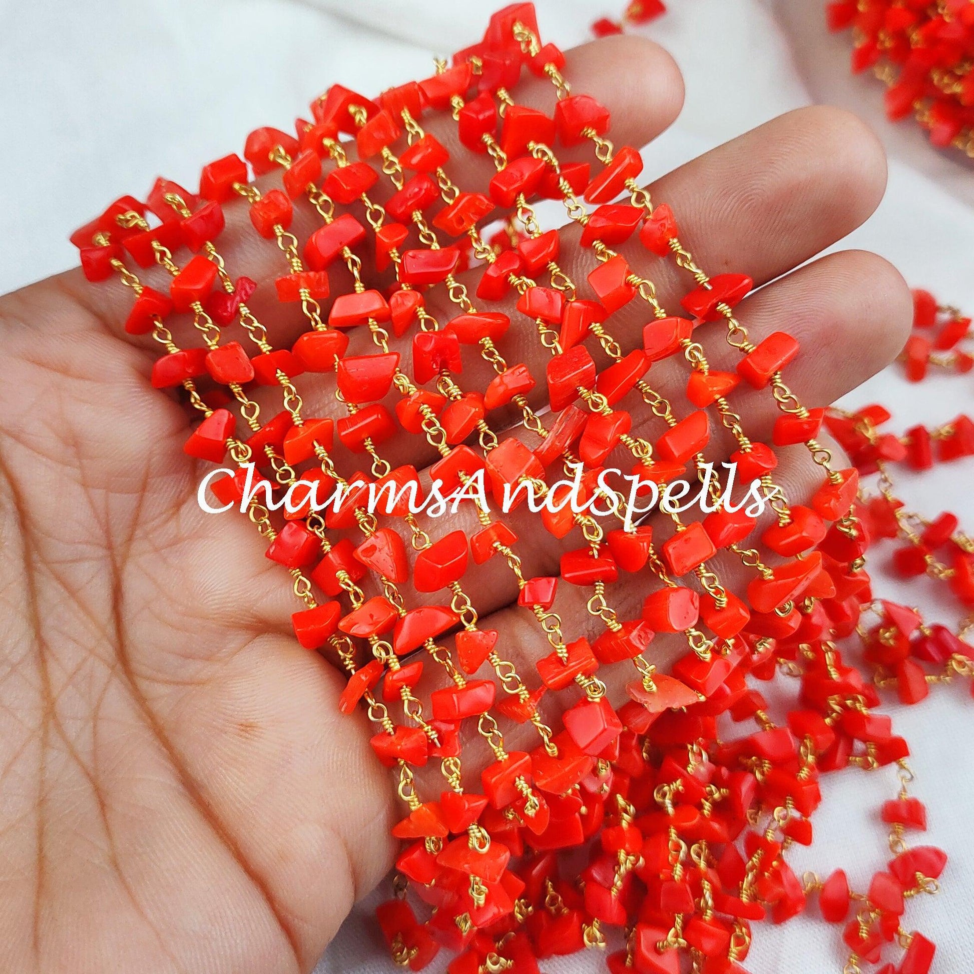 1 Feet Chain, Coral Rosary Chain, Uncut Chip Chain, Gold Plated Rosary, DIY Making Supply, Bally Chain, DIY Jewelry Making Chain, Necklace, Bracelet Chain - Charms And Spells