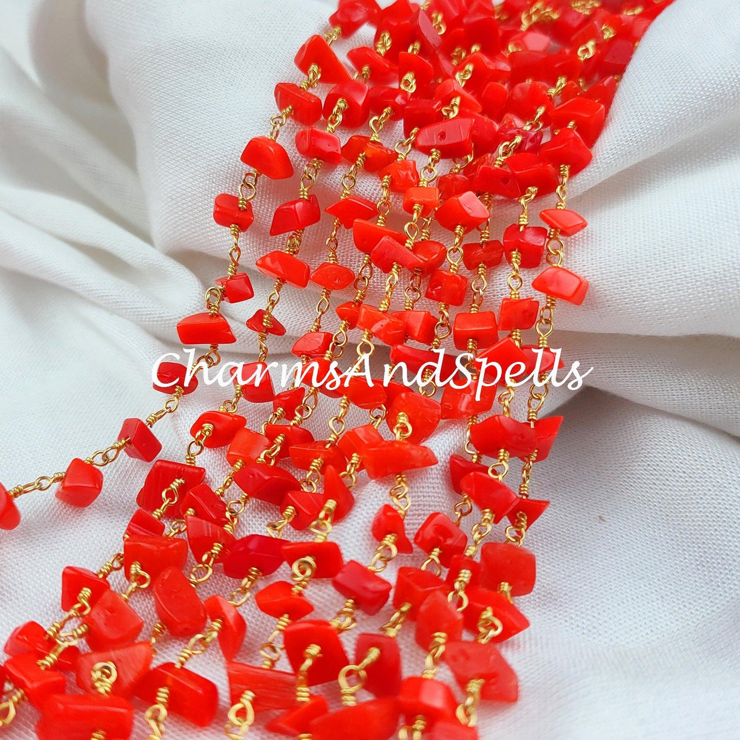 1 Feet Chain, Coral Rosary Chain, Uncut Chip Chain, Gold Plated Rosary, DIY Making Supply, Bally Chain, DIY Jewelry Making Chain, Necklace, Bracelet Chain - Charms And Spells