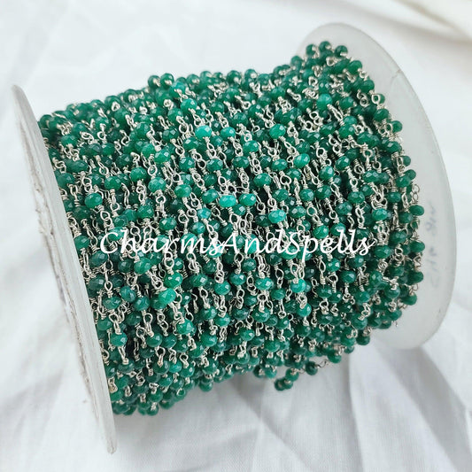 1 Feet Chain, 50%OFF Emerald Rosary Chain, Rondelle Beads Chain, Necklace Chain, Silver Plated Chain, Jewelry Making Chain, 3-3.5mm Bead Size - Charms And Spells