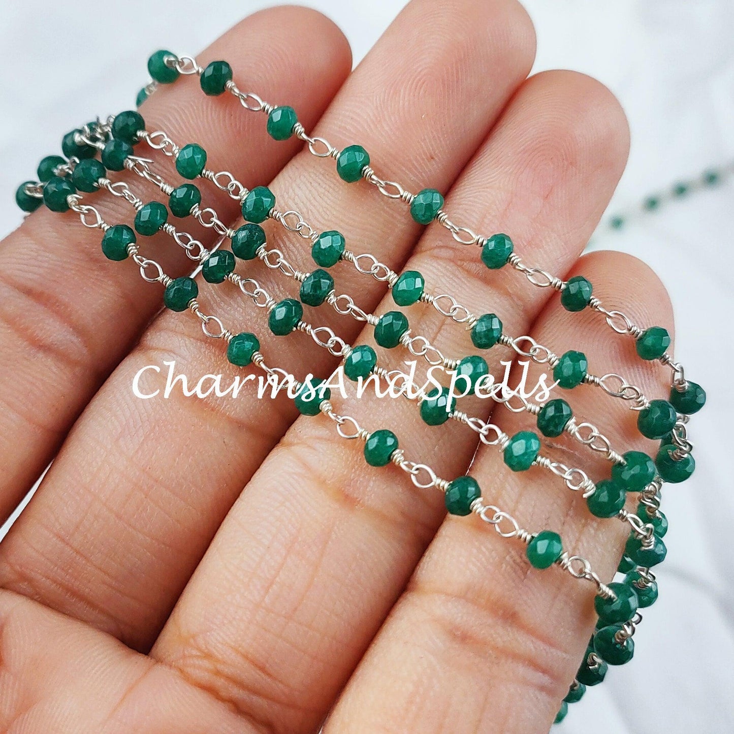 1 Feet Chain, 50%OFF Emerald Rosary Chain, Rondelle Beads Chain, Necklace Chain, Silver Plated Chain, Jewelry Making Chain, 3-3.5mm Bead Size - Charms And Spells