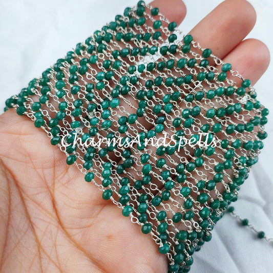1 Feet Chain, 50%OFF Emerald Rosary Chain, Rondelle Beads Chain, Necklace Chain, Silver Plated Chain, Jewelry Making Chain, 3-3.5mm Bead Size - Charms And Spells