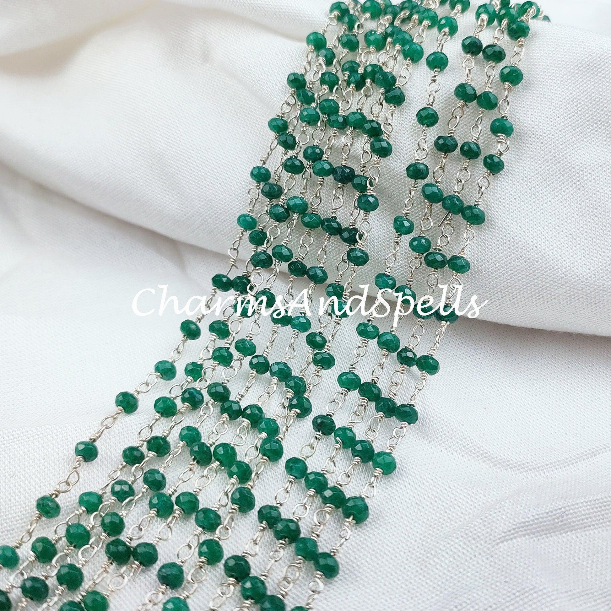 1 Feet Chain, 50%OFF Emerald Rosary Chain, Rondelle Beads Chain, Necklace Chain, Silver Plated Chain, Jewelry Making Chain, 3-3.5mm Bead Size - Charms And Spells