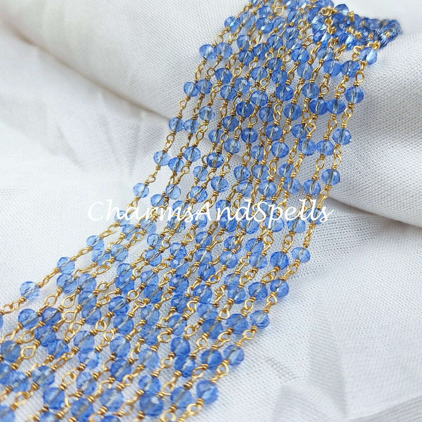 1 Feet Chain, Finished Tanzanite Beaded Chain, Wire Wrapped Beaded Chain, Rosary Bead Chain, Blue Chain , DIY Jewelry Making Chain - Charms And Spells