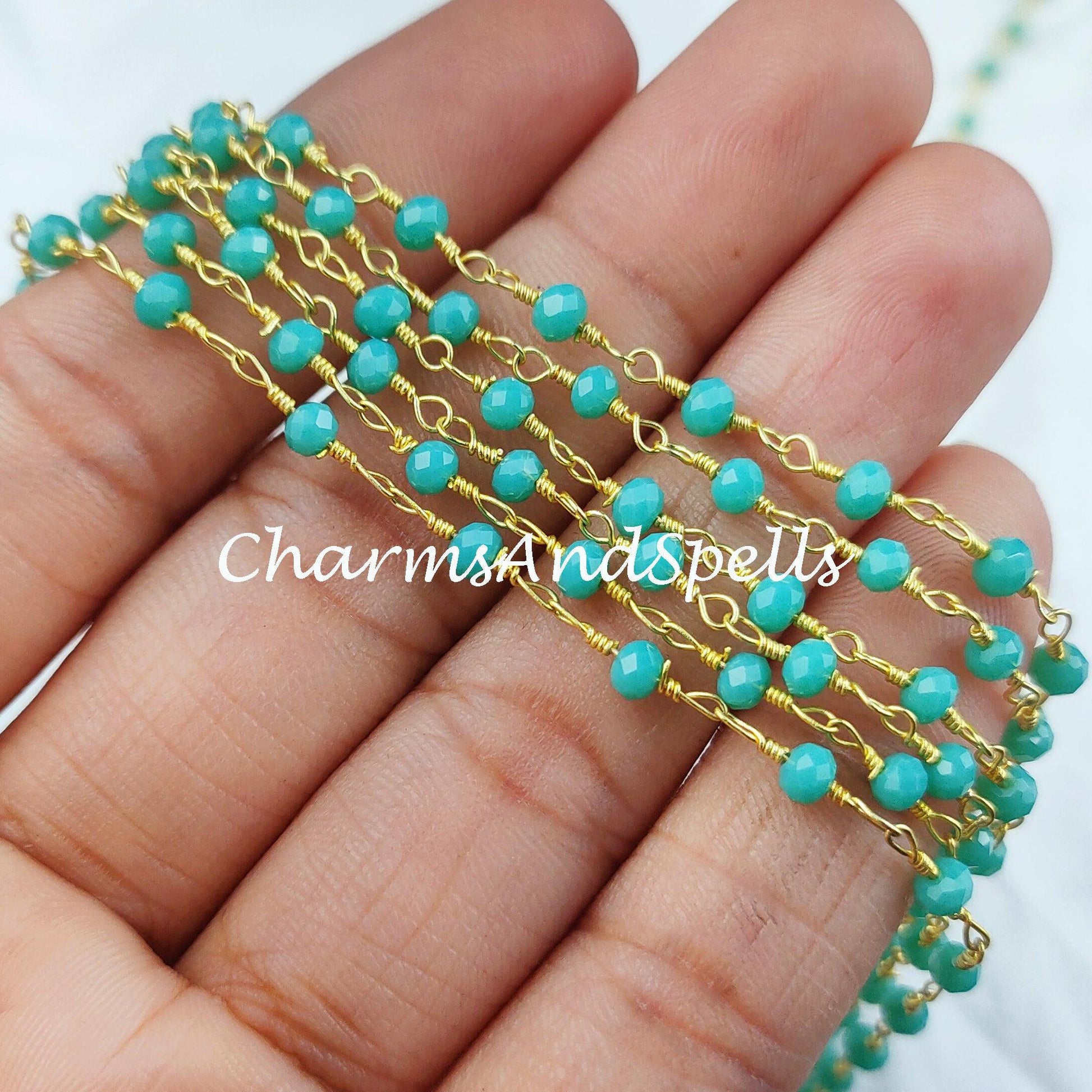 1 Feet Chain, 50%OFF Chalcedony Rosary Chain, Rondelle Beads Necklace Chain, Gold Plated Chain, Jewelry Making Chain, 3-3.5mm Bead Size - Charms And Spells