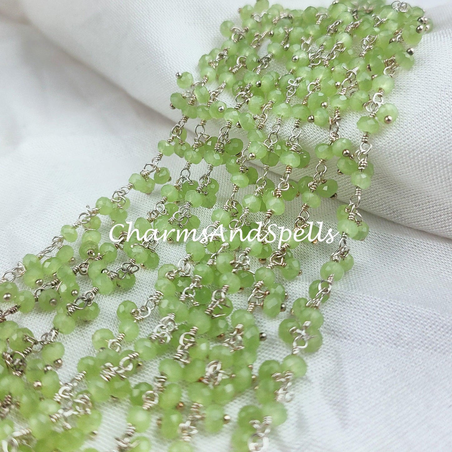 1 Feet Chain Sale!!!! Green Monalisa Thick Chain, Green Necklace Chain, Monalisa Wire Wrapped Chain, Rosary Bead Chain, Gemstone Chain - Charms And Spells