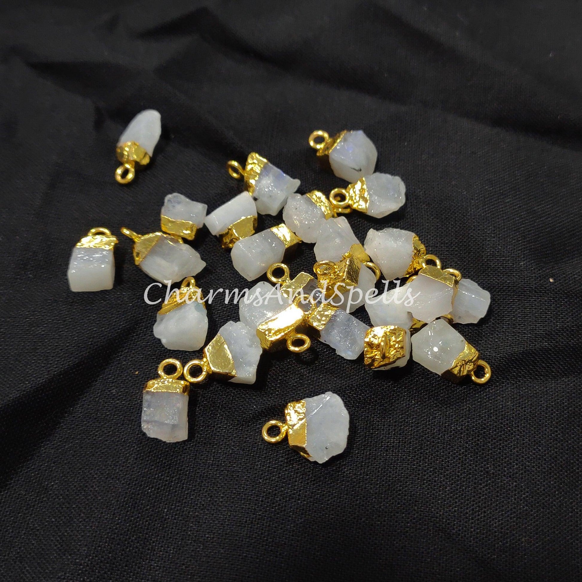 Natural Rainbow Moonstone Pendant Connectors, Moonstone Connectors, Electroplated Single Bail Connectors, Jewelry Making - Charms And Spells