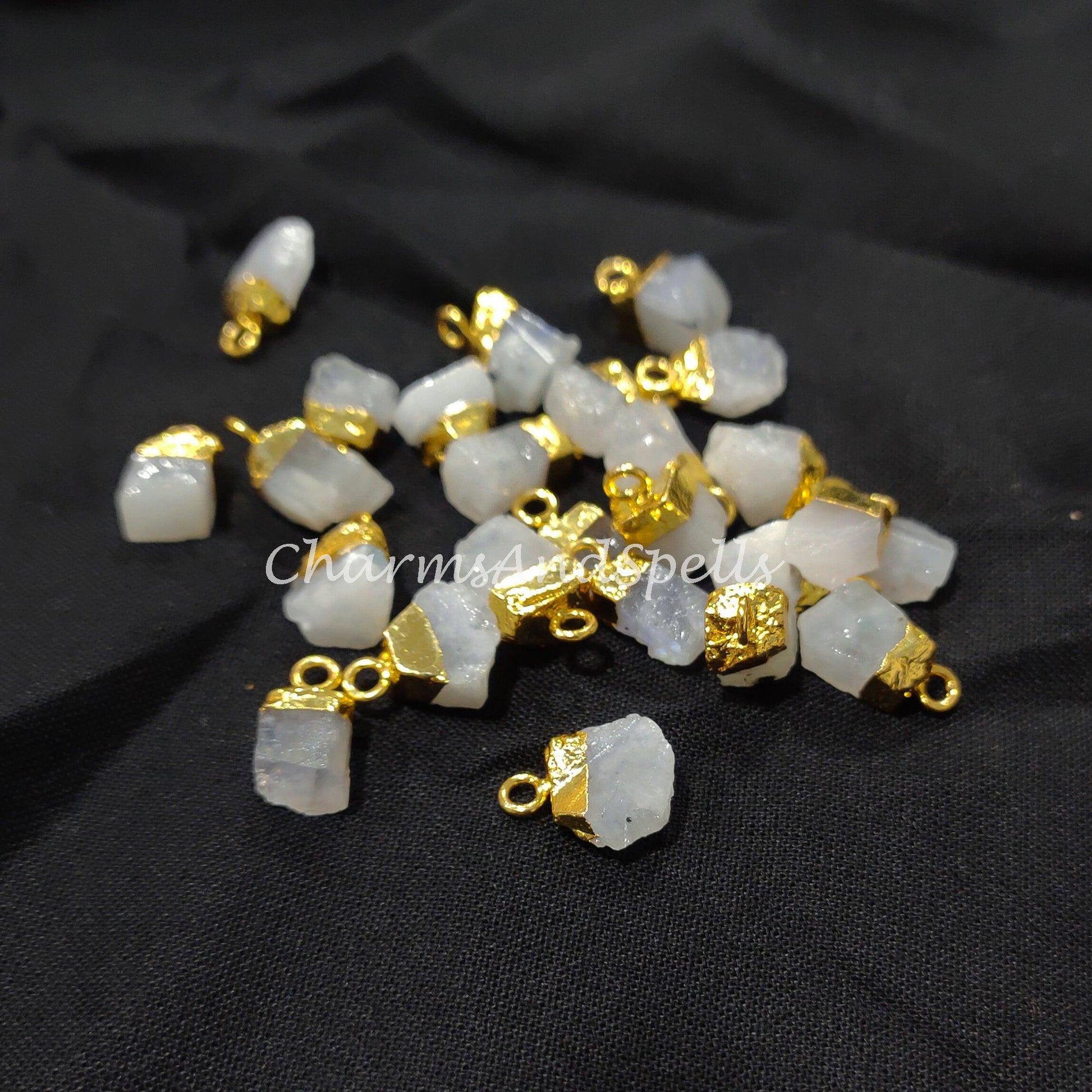 Natural Rainbow Moonstone Pendant Connectors, Moonstone Connectors, Electroplated Single Bail Connectors, Jewelry Making - Charms And Spells