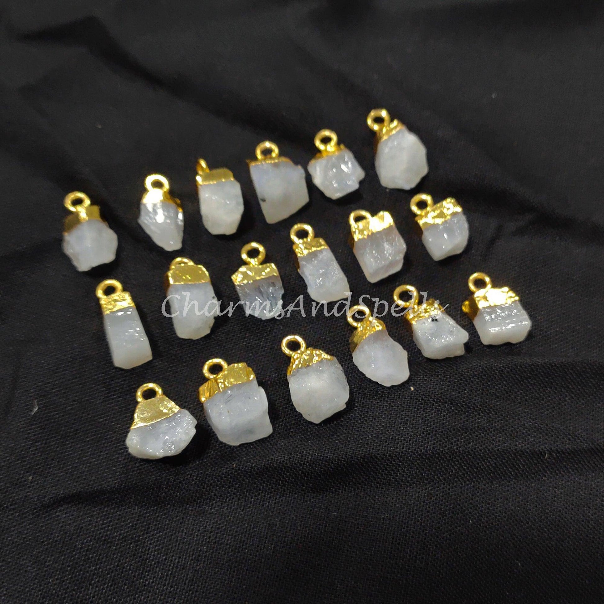 Natural Rainbow Moonstone Pendant Connectors, Moonstone Connectors, Electroplated Single Bail Connectors, Jewelry Making - Charms And Spells