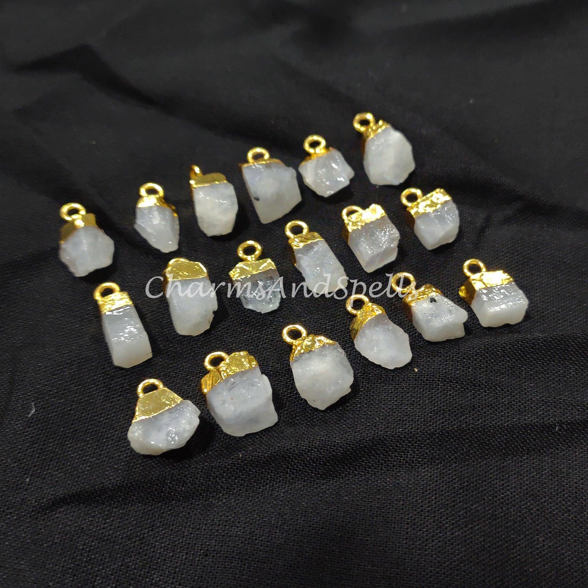 Natural Rainbow Moonstone Pendant Connectors, Moonstone Connectors, Electroplated Single Bail Connectors, Jewelry Making - Charms And Spells