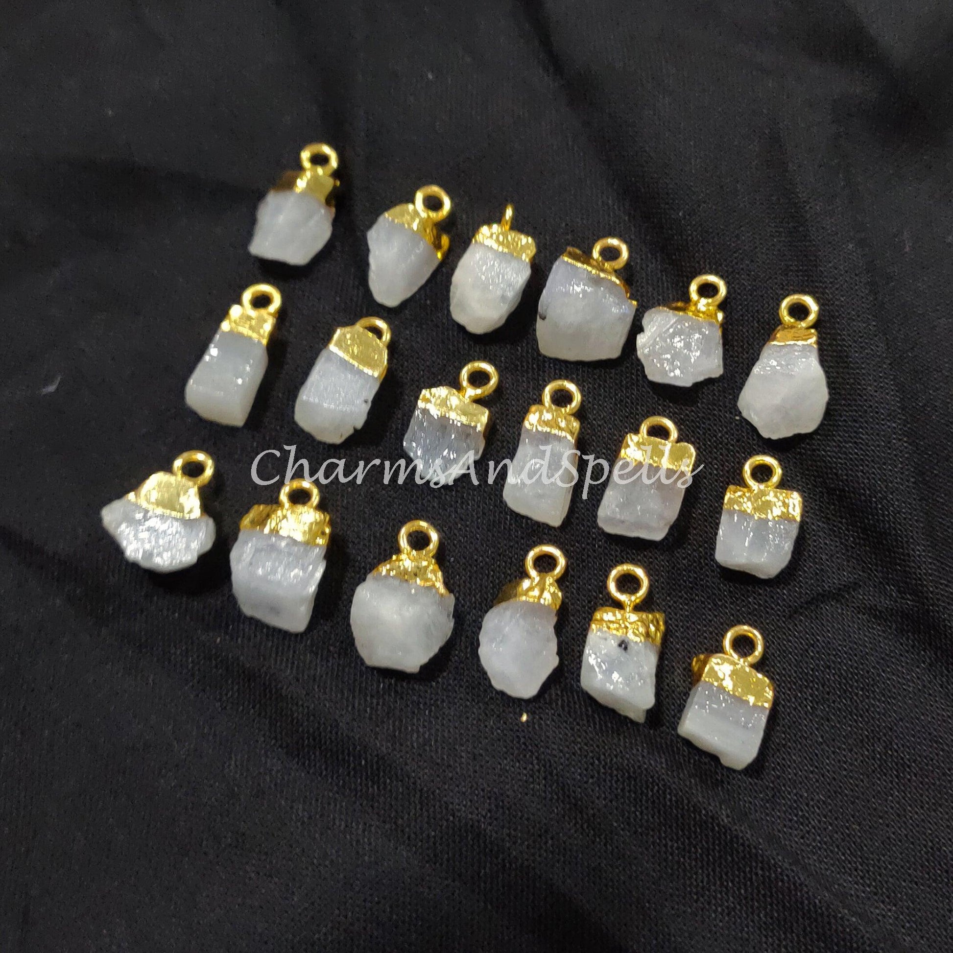 Natural Rainbow Moonstone Pendant Connectors, Moonstone Connectors, Electroplated Single Bail Connectors, Jewelry Making - Charms And Spells