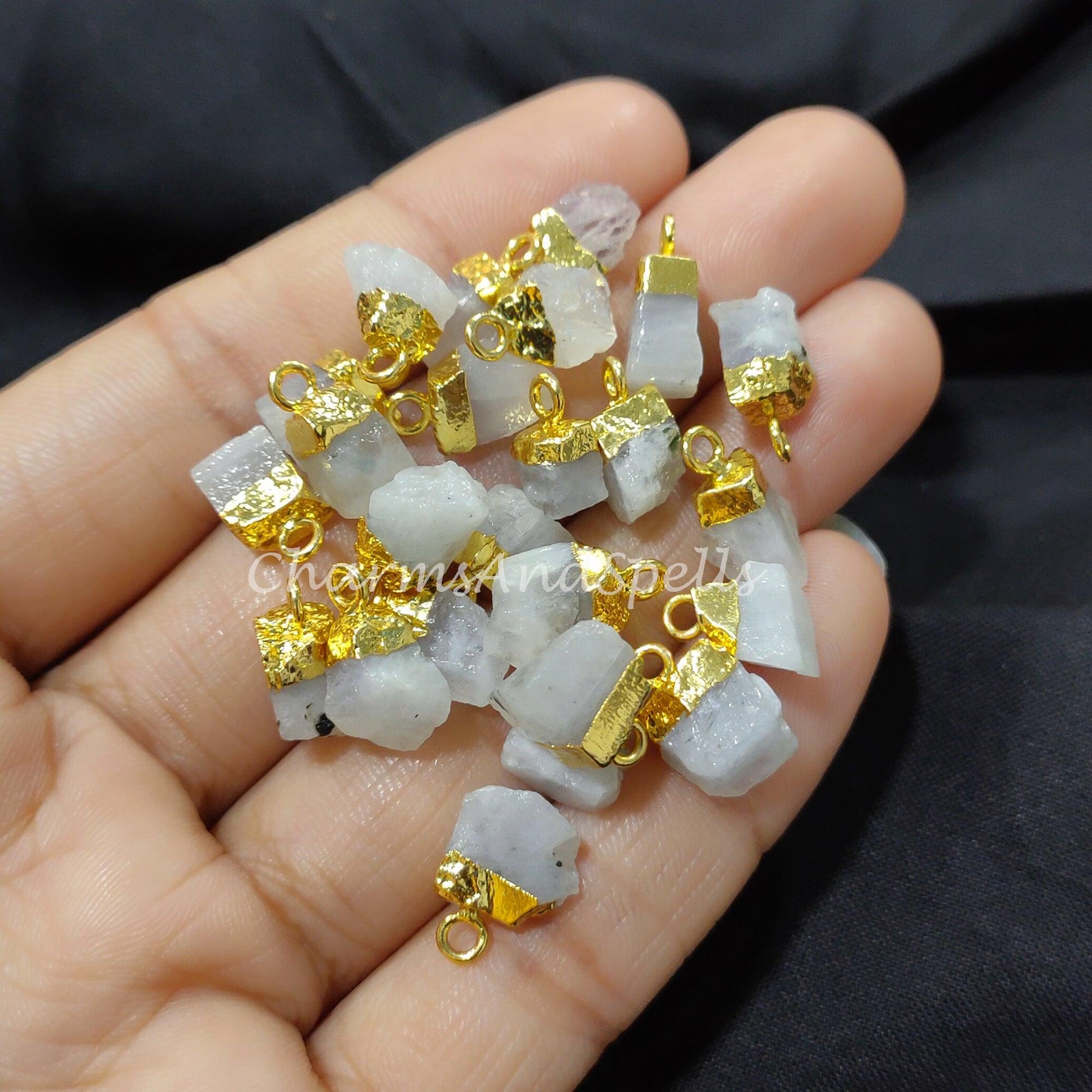 Natural Rainbow Moonstone Pendant Connectors, Moonstone Connectors, Electroplated Single Bail Connectors, Jewelry Making - Charms And Spells