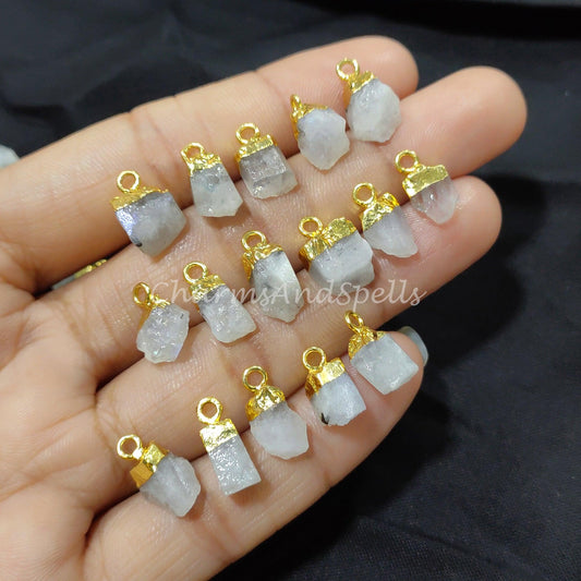 Natural Rainbow Moonstone Pendant Connectors, Moonstone Connectors, Electroplated Single Bail Connectors, Jewelry Making - Charms And Spells