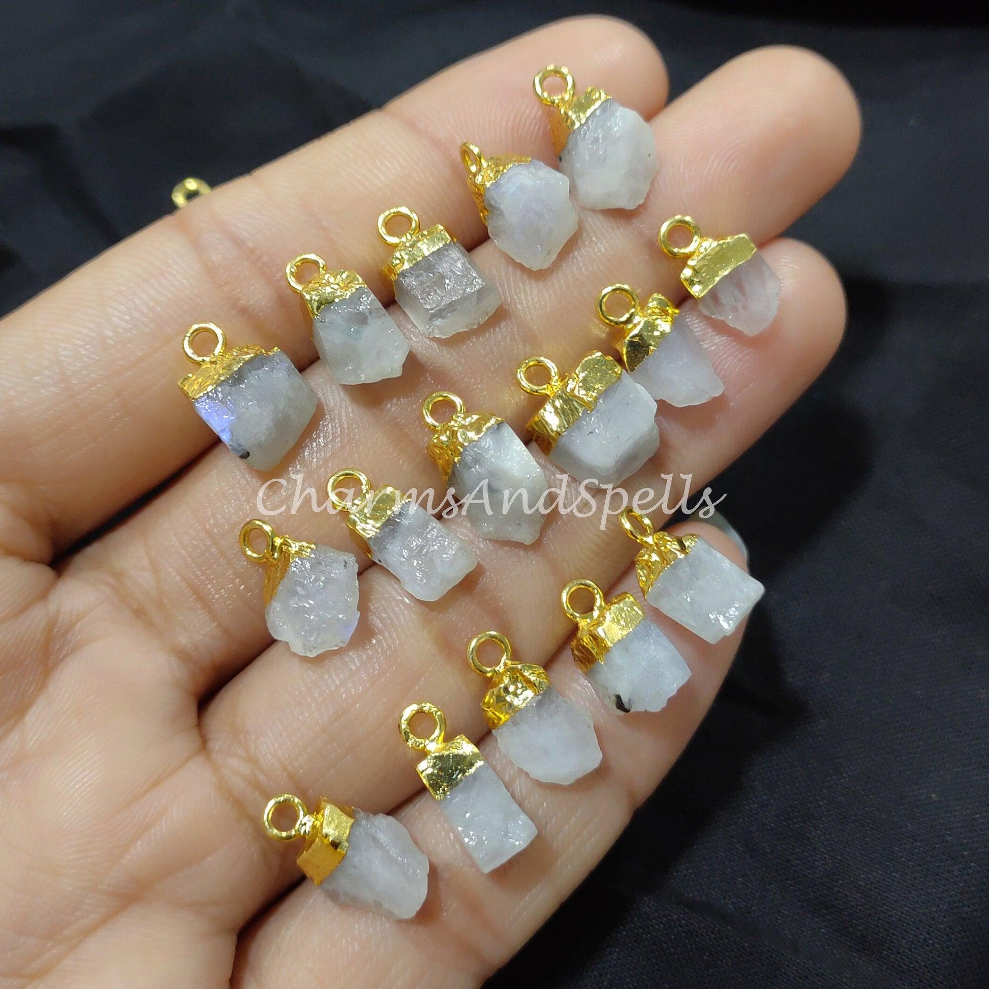 Natural Rainbow Moonstone Pendant Connectors, Moonstone Connectors, Electroplated Single Bail Connectors, Jewelry Making - Charms And Spells