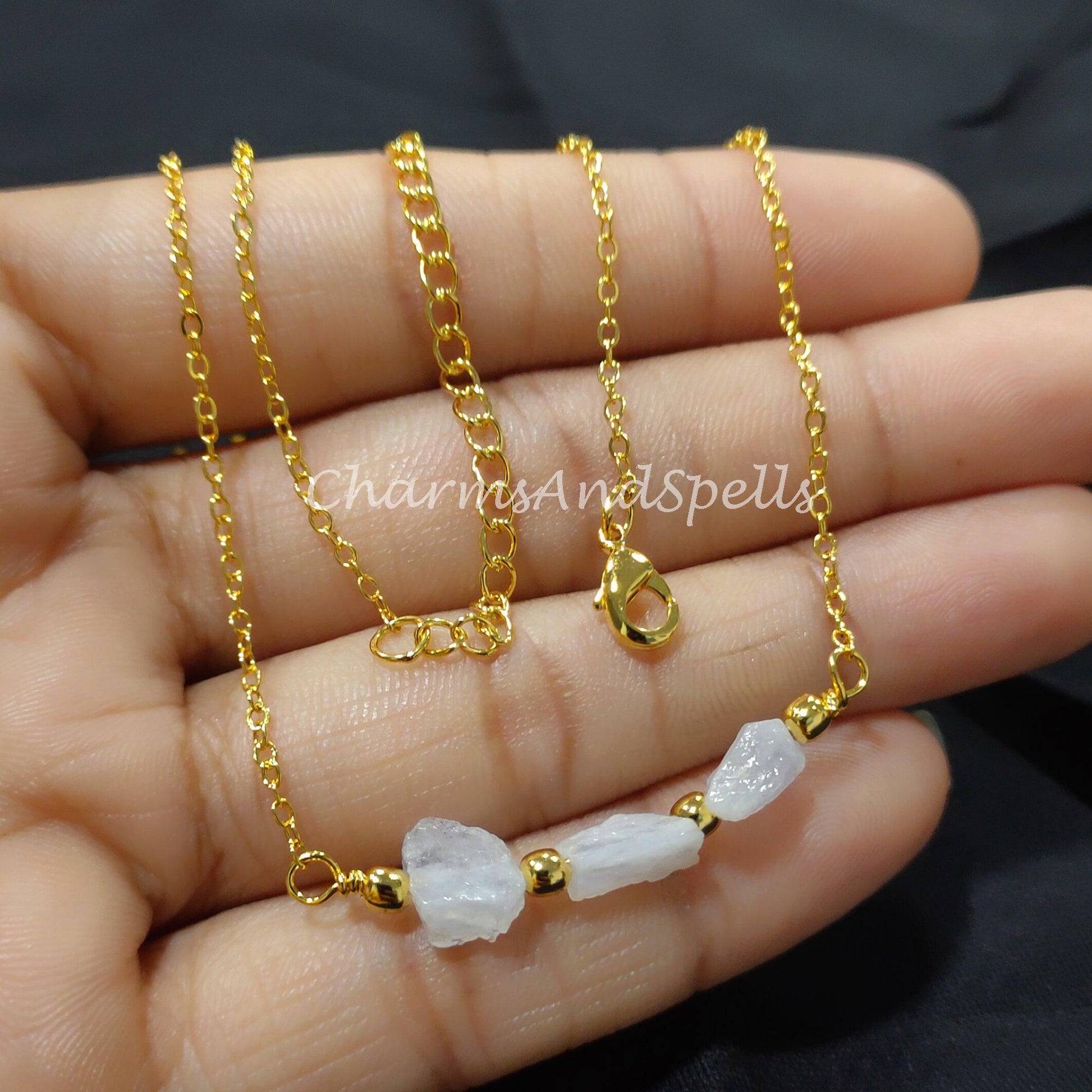 Rough Rainbow Moonstone Necklace, Gemstone Necklace, June Birthstone, Ethnic Jewelry, Gift For Her, Necklace, Hippie Necklace - Charms And Spells