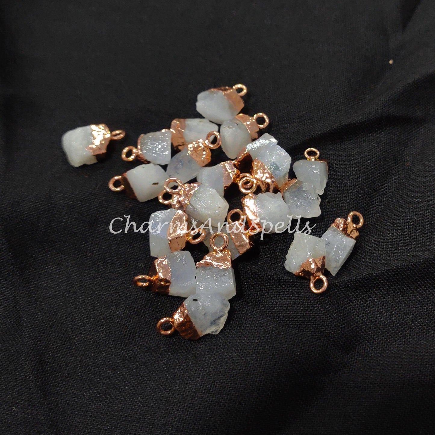 Big Sale On Raw Moonstone Electroplated Pendant Connectors, Gemstone Connectors, Copper Connectors, Raw Gemstone Connectors - Charms And Spells