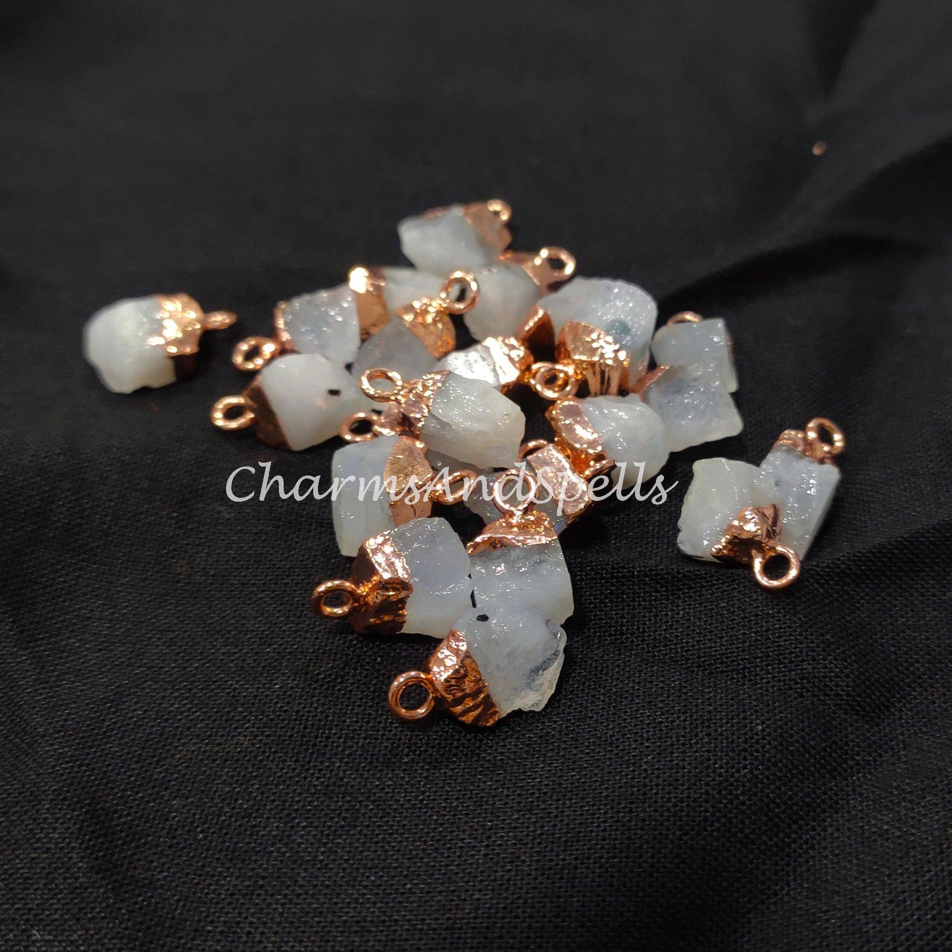 Big Sale On Raw Moonstone Electroplated Pendant Connectors, Gemstone Connectors, Copper Connectors, Raw Gemstone Connectors - Charms And Spells