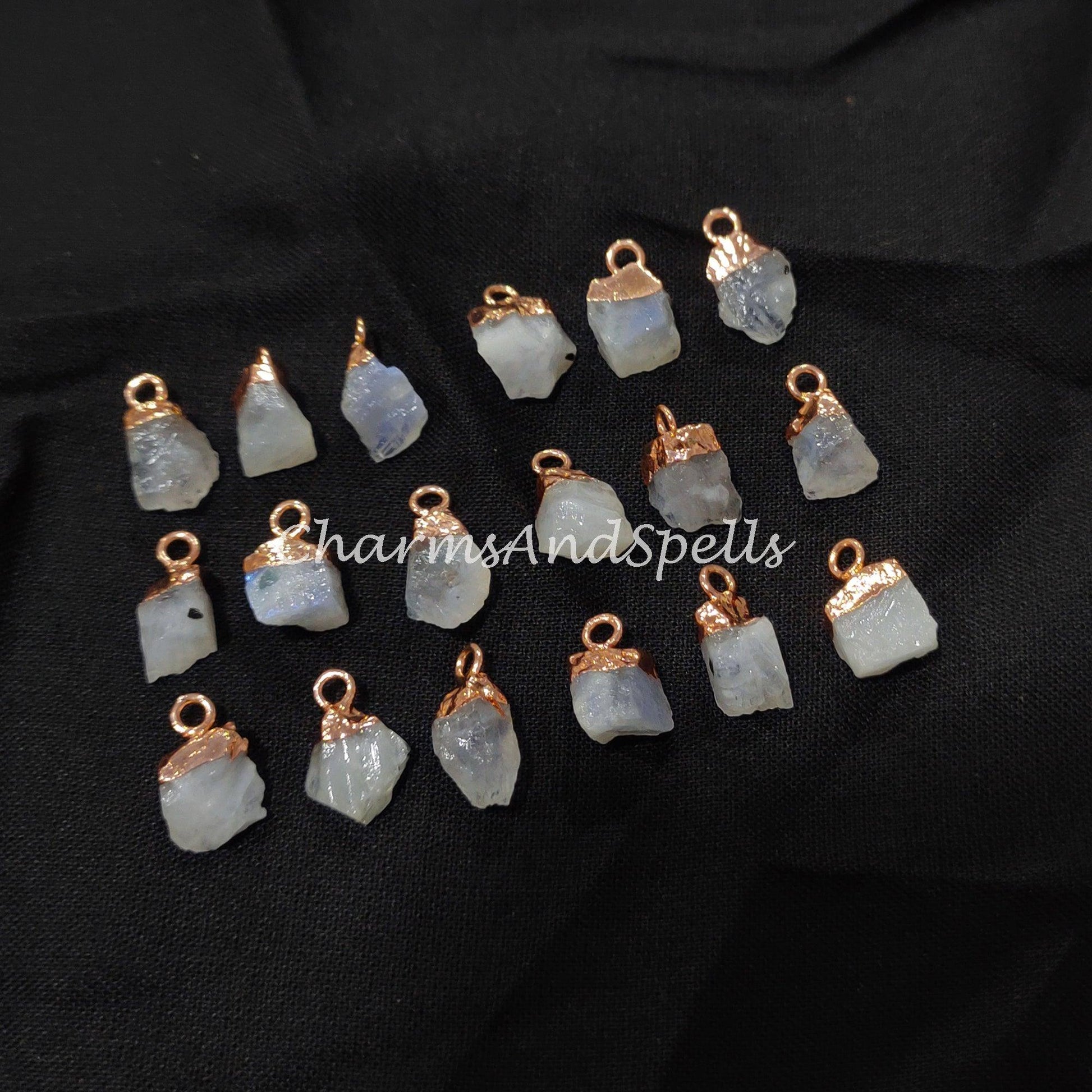 Big Sale On Raw Moonstone Electroplated Pendant Connectors, Gemstone Connectors, Copper Connectors, Raw Gemstone Connectors - Charms And Spells