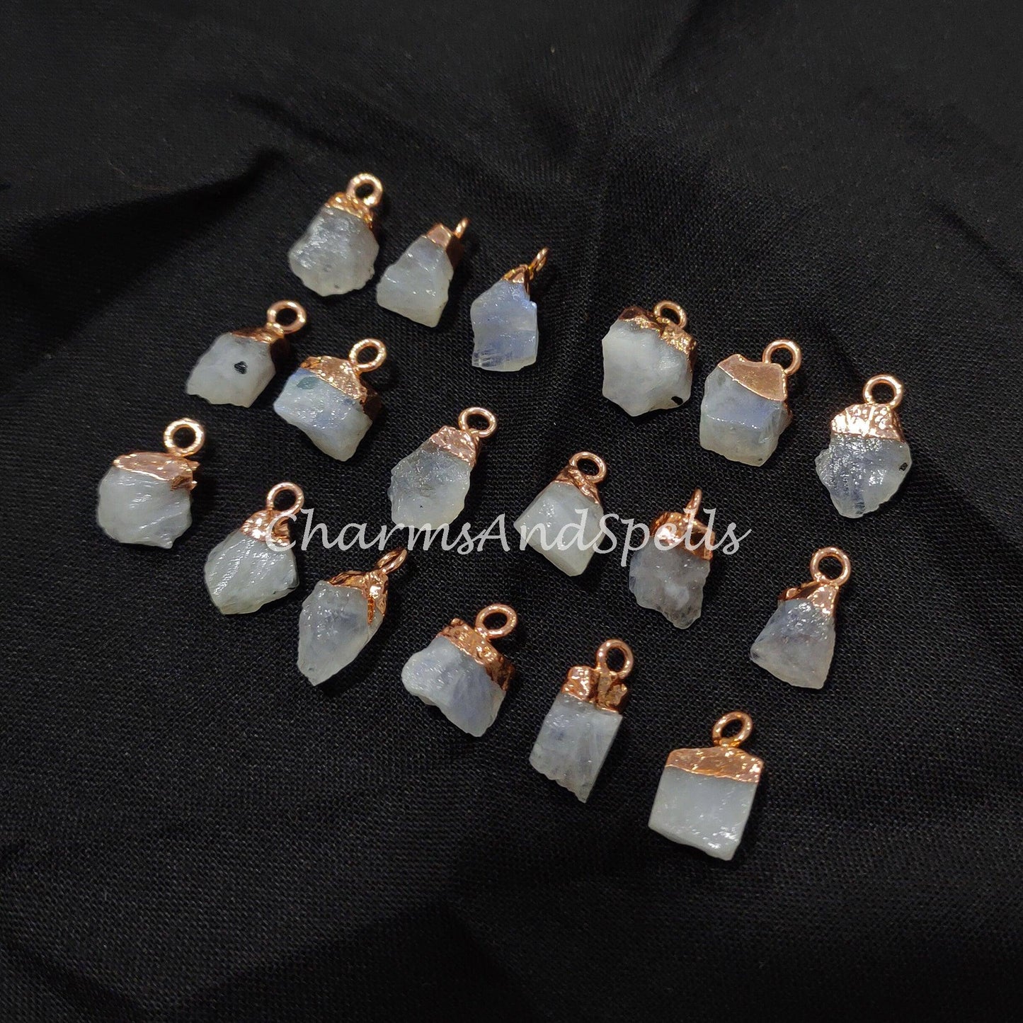 Big Sale On Raw Moonstone Electroplated Pendant Connectors, Gemstone Connectors, Copper Connectors, Raw Gemstone Connectors - Charms And Spells